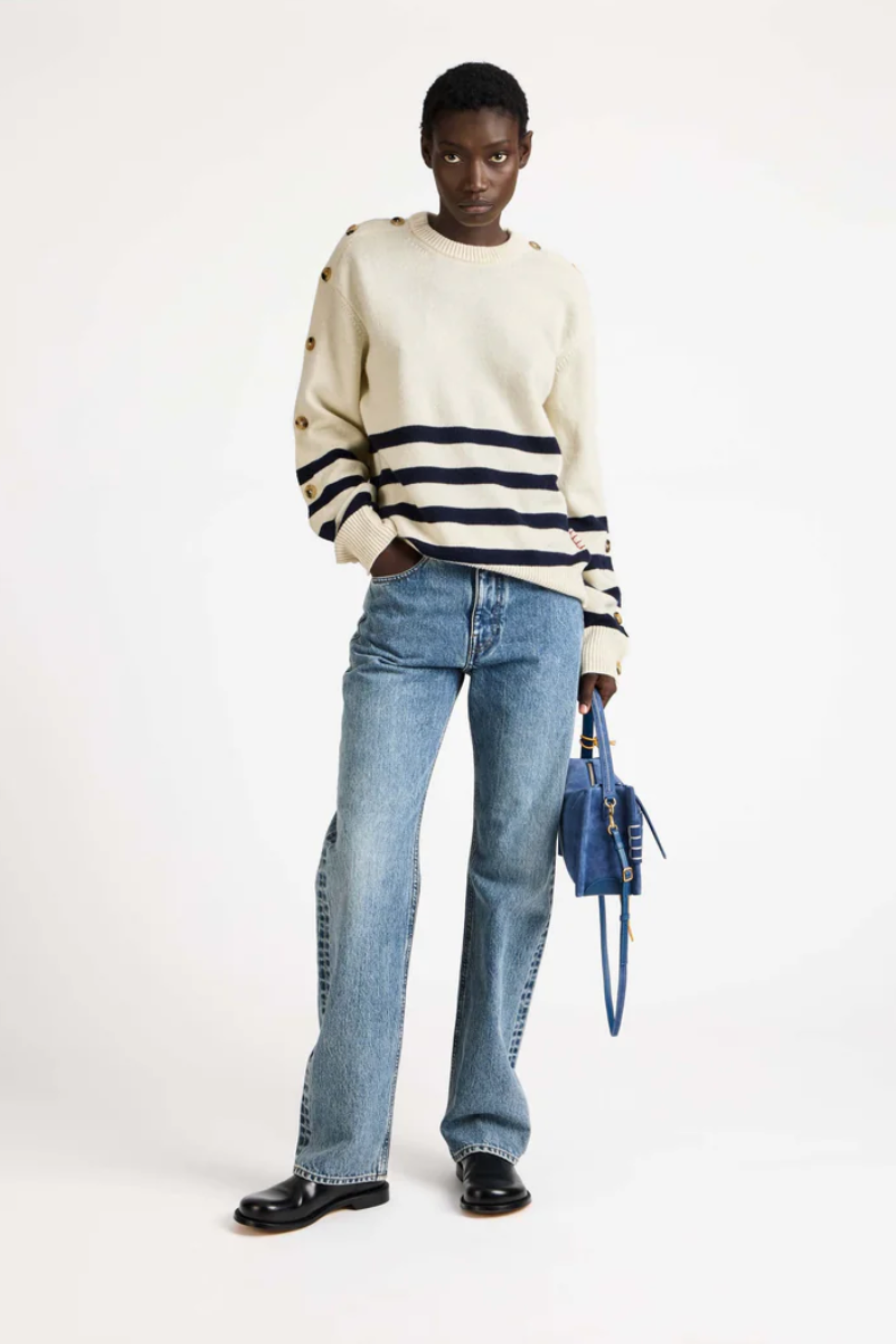 Buttoned Sleeve Breton Jumper