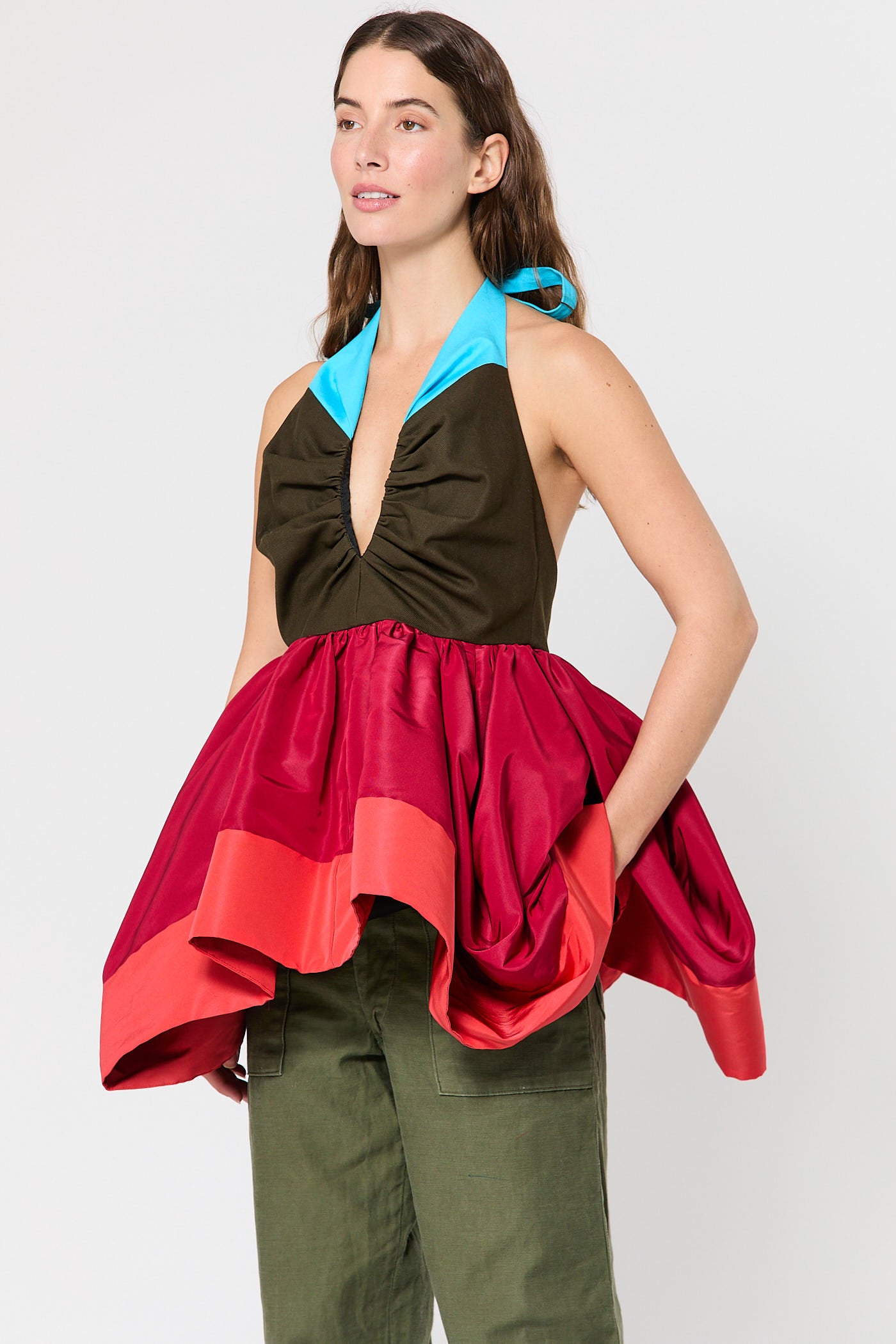 Pleated Bust Umbrella Halter Top