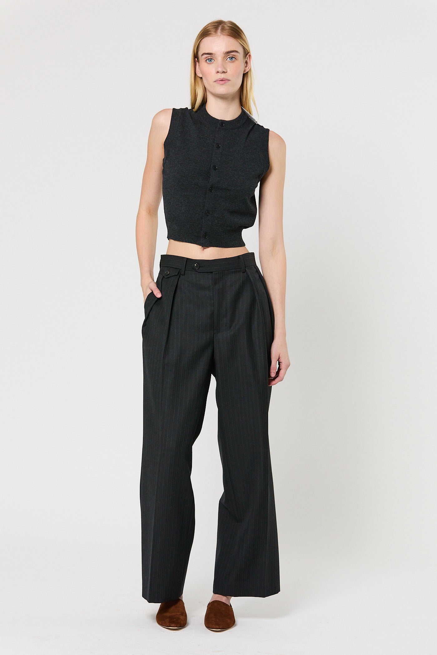 Blue faced Wool Two-Tuck Slacks