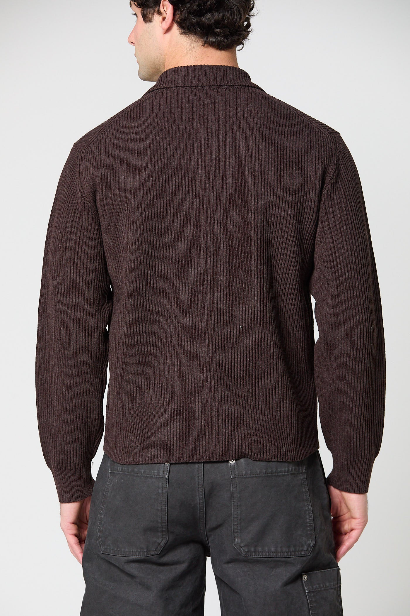 Super Fine Wool Rib Knit Shirt Cardigan