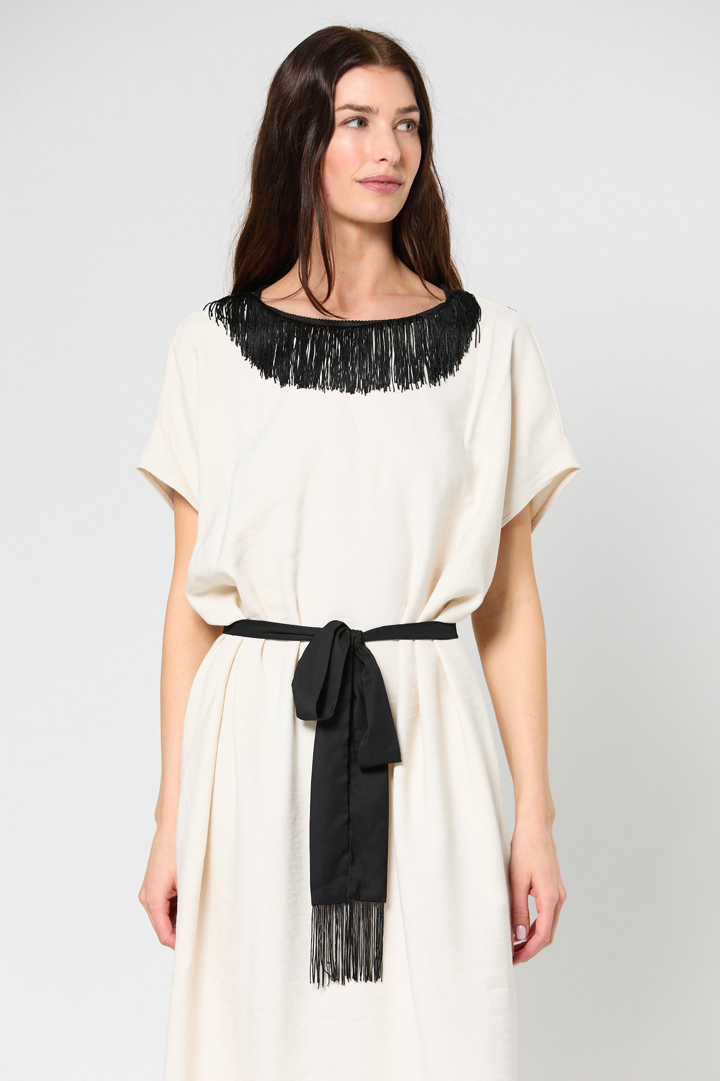 Fringe Tunic Dress with Sash