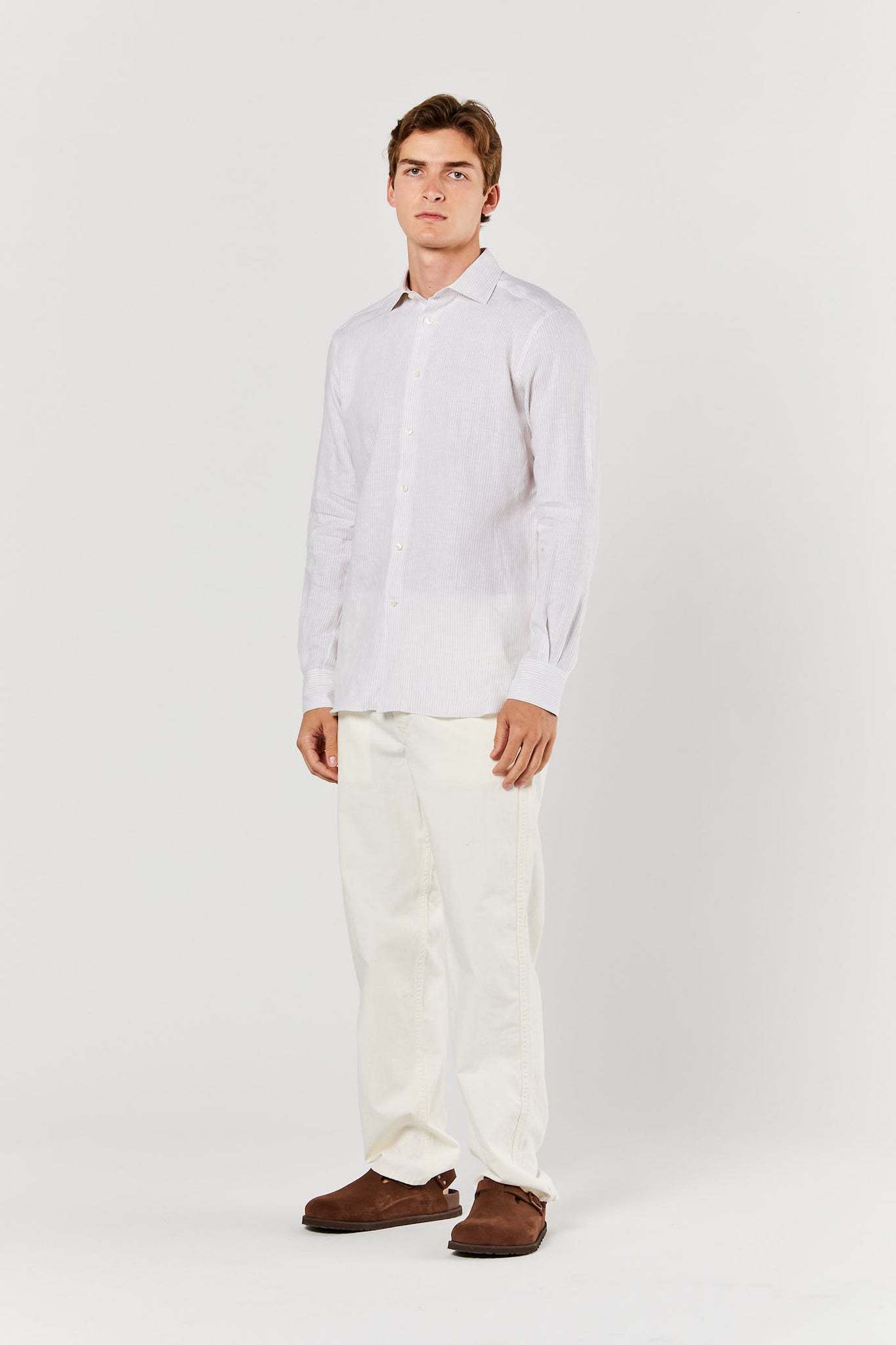 Light Beige & White Oasi Lino Shirt