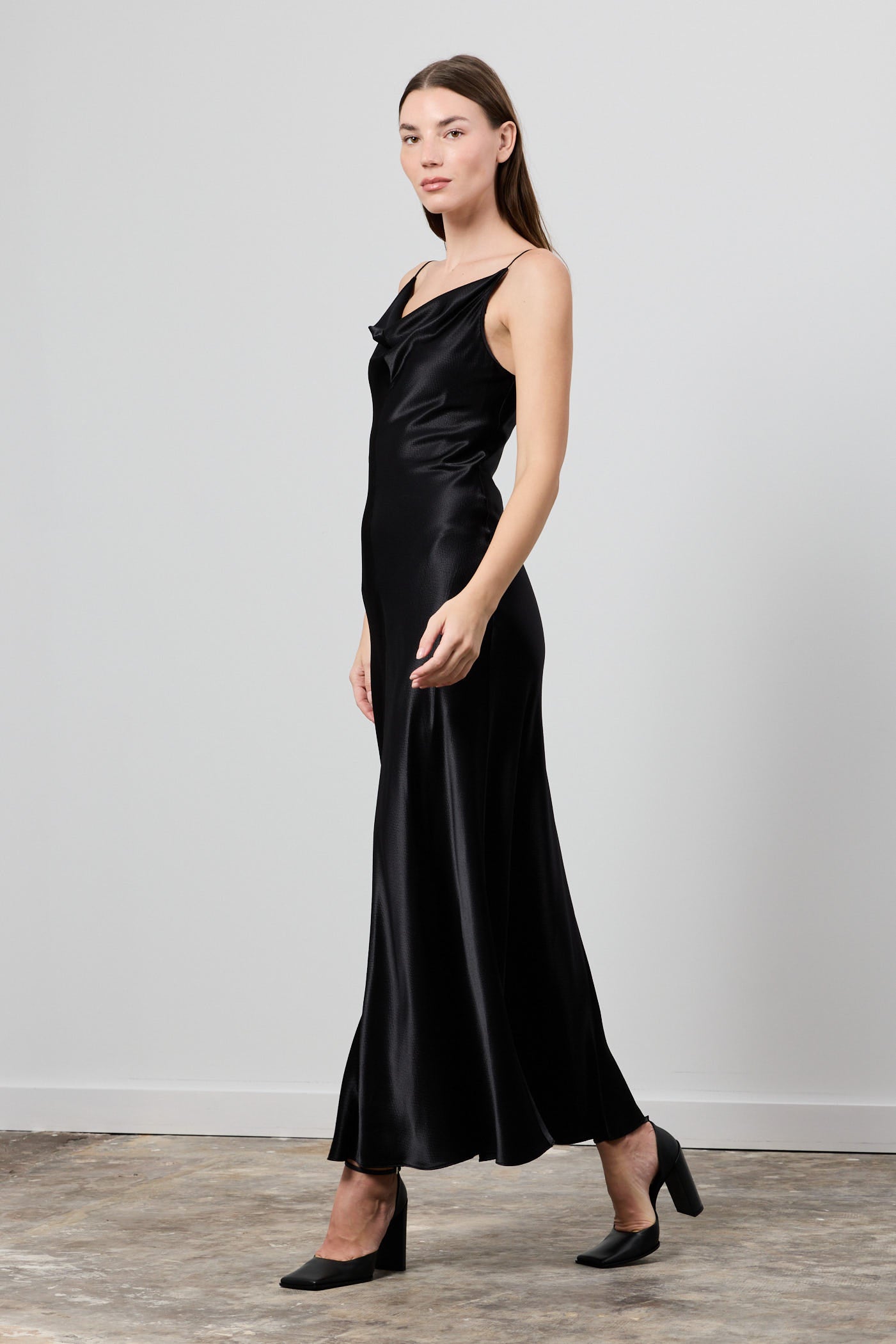 Emi Hammered Satin Draped Neck Dress