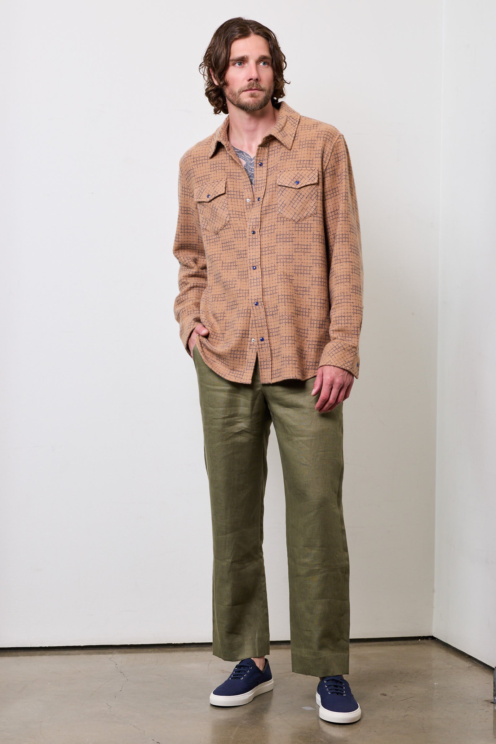 Taupe Ombre Check Cashmere Shirt
