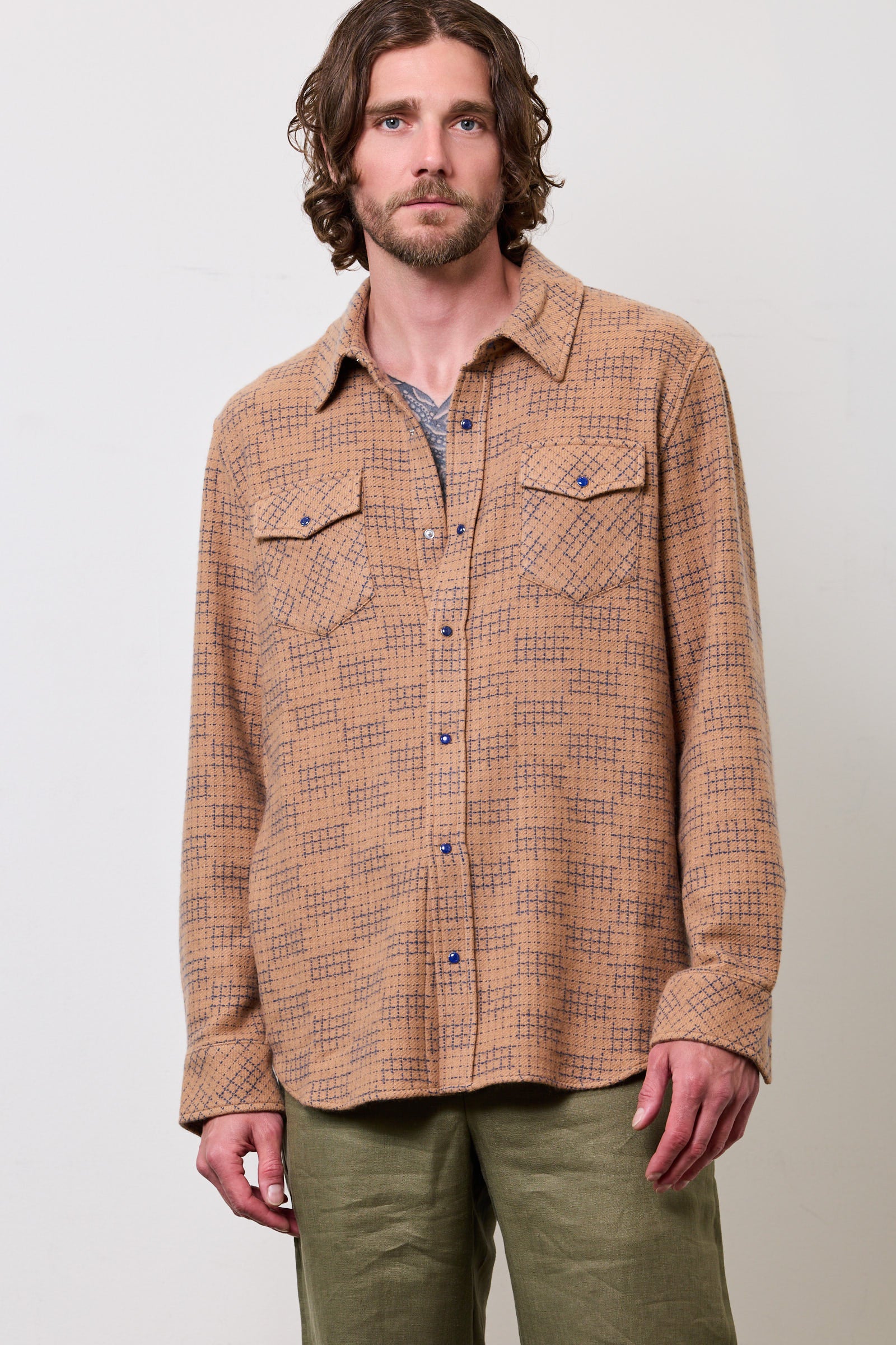 Taupe Ombre Check Cashmere Shirt