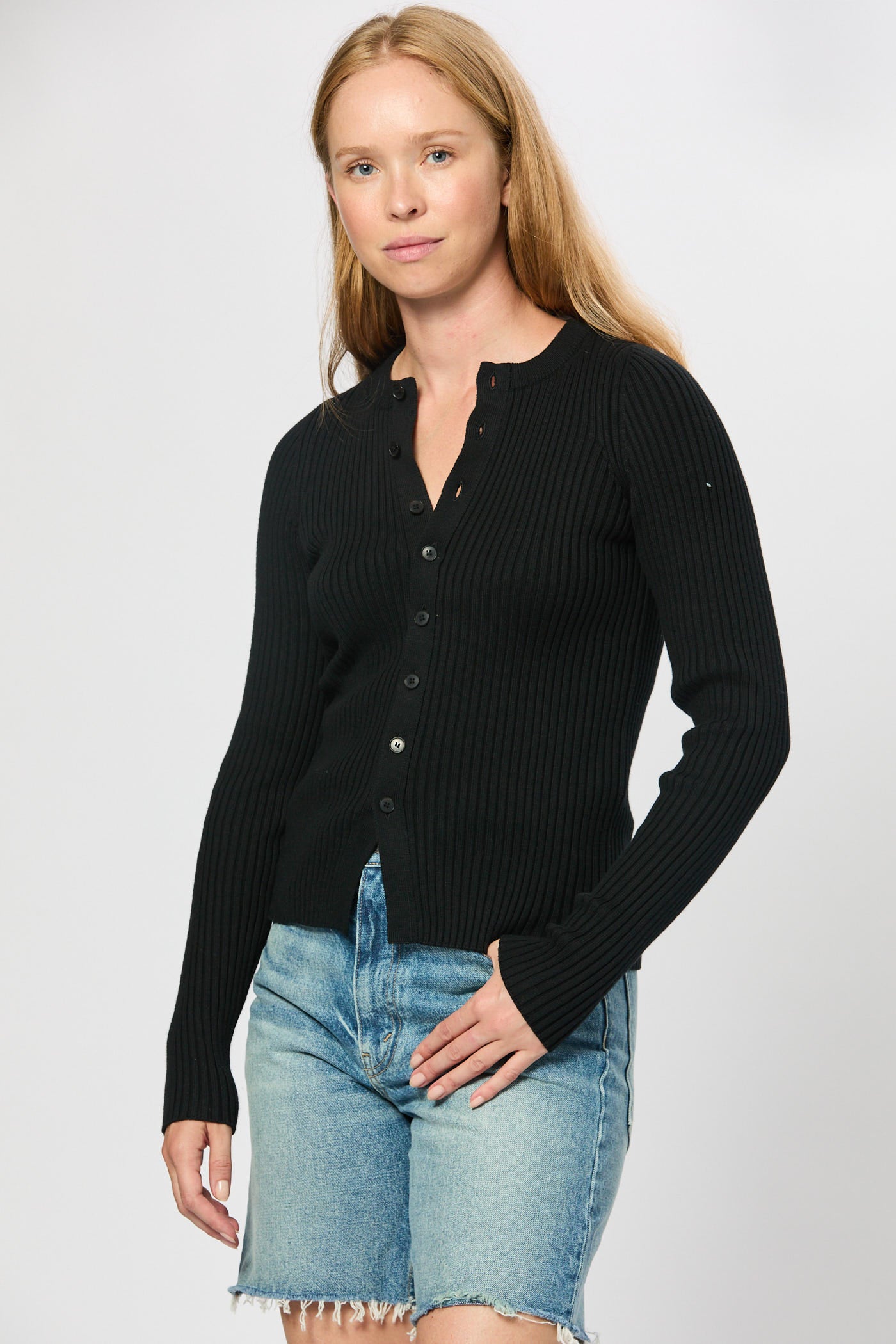 Rib Crew Neck Cardigan