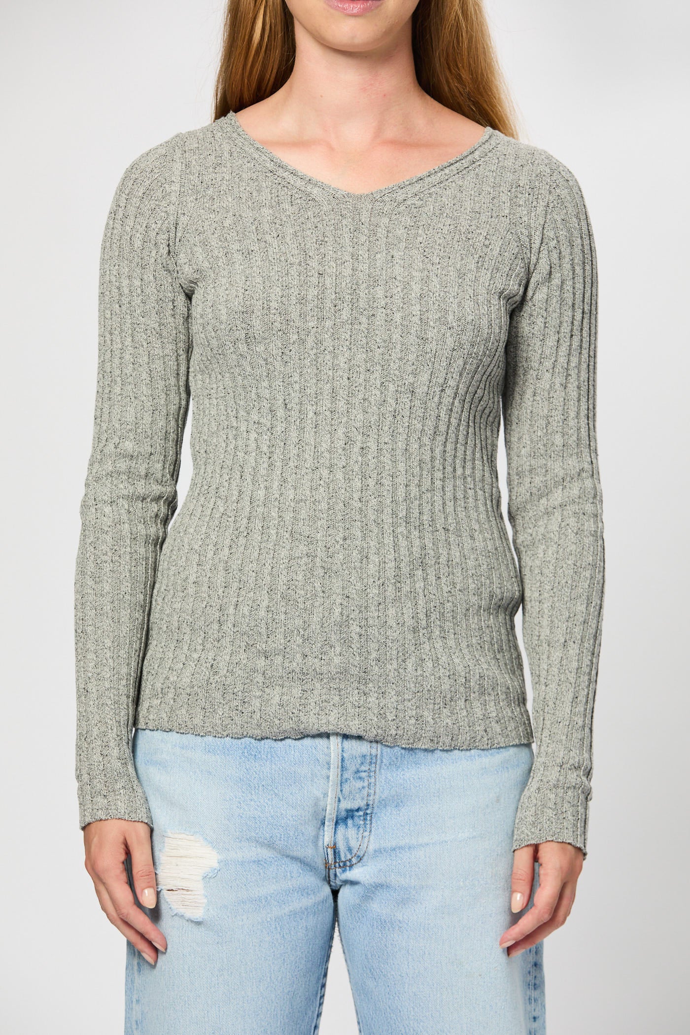 Melange Rib V-neck