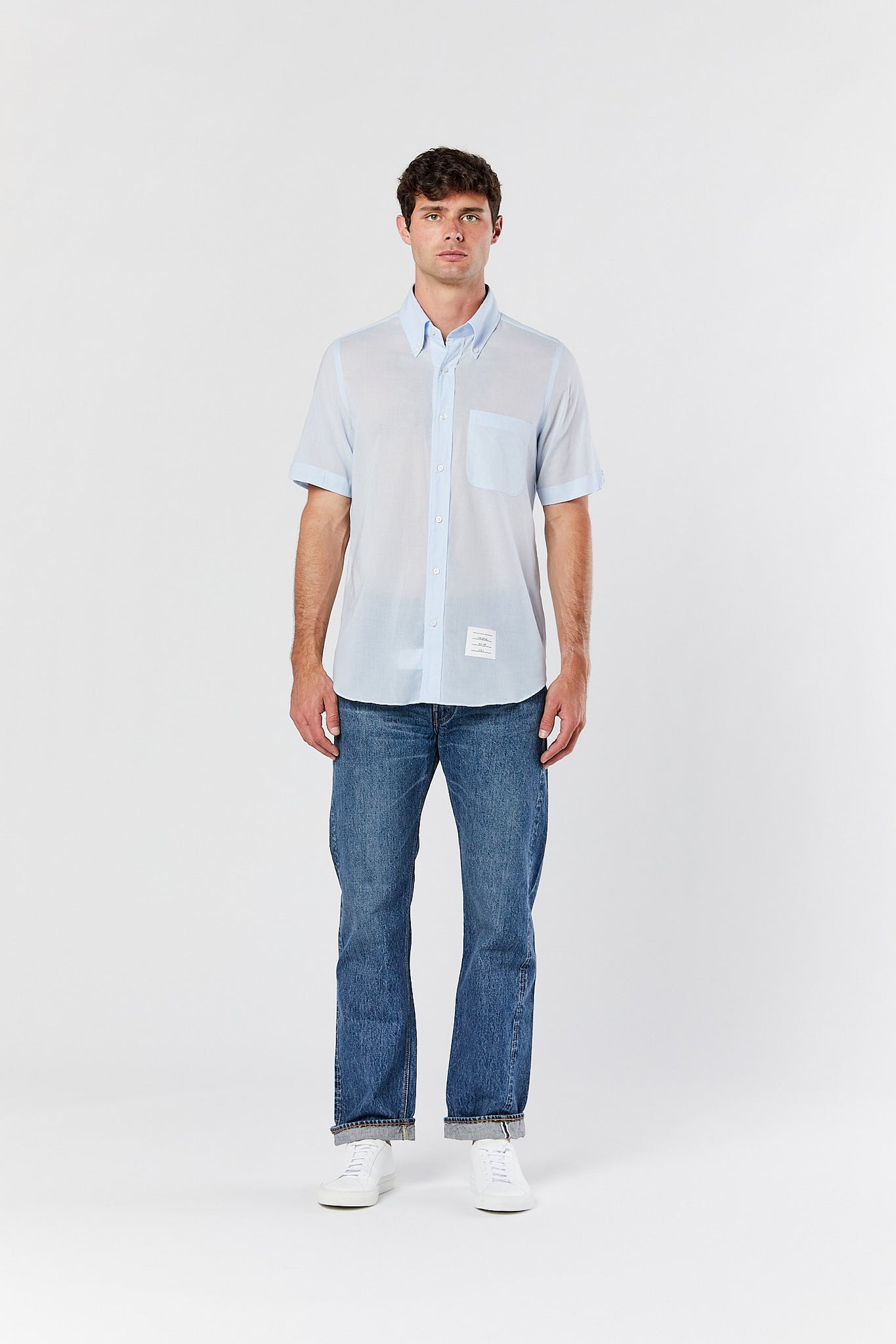 Light Blue Straight Short Sleeve Shirt