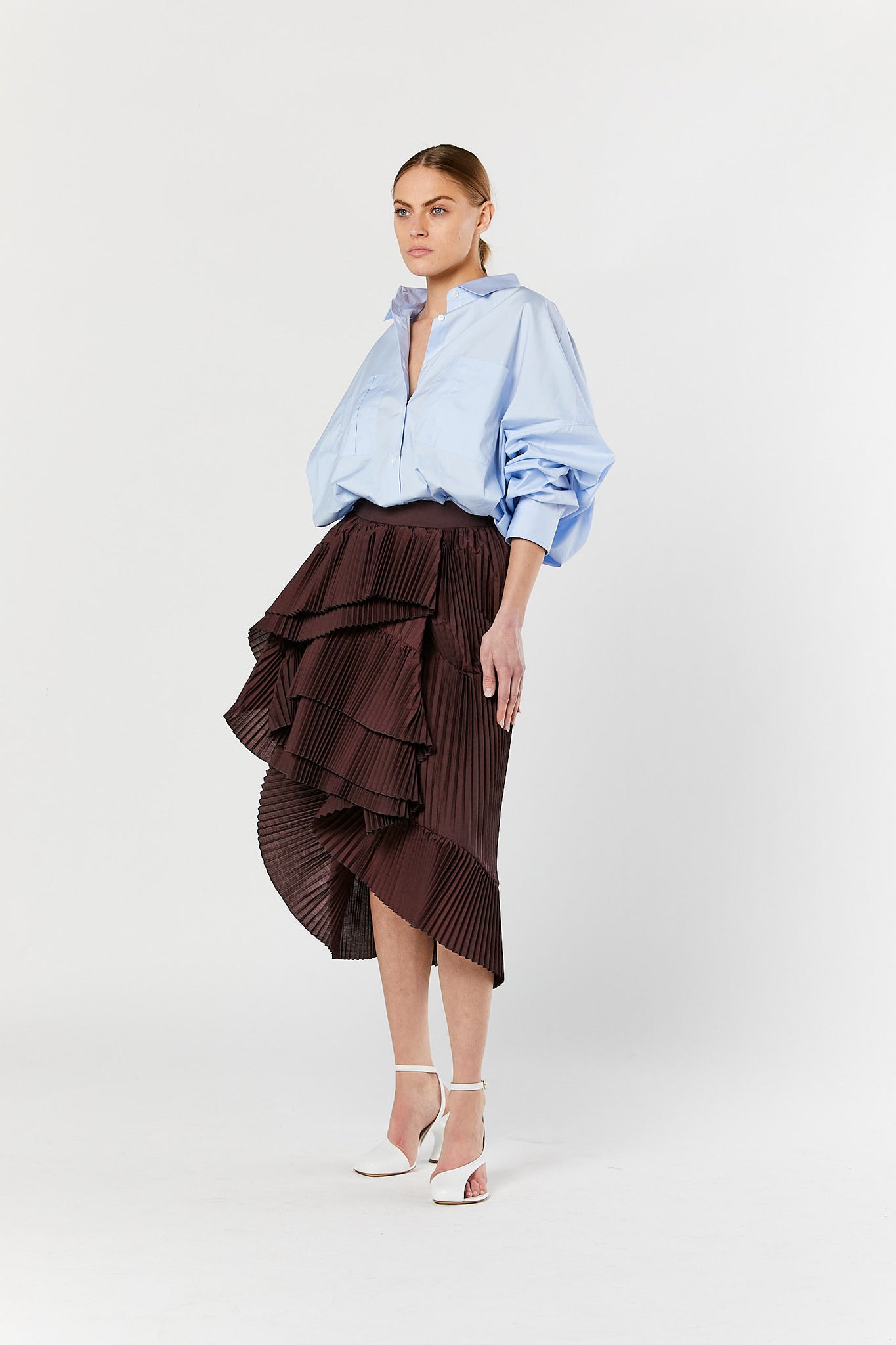 Burgundy Asymmetric Tiered Skirt