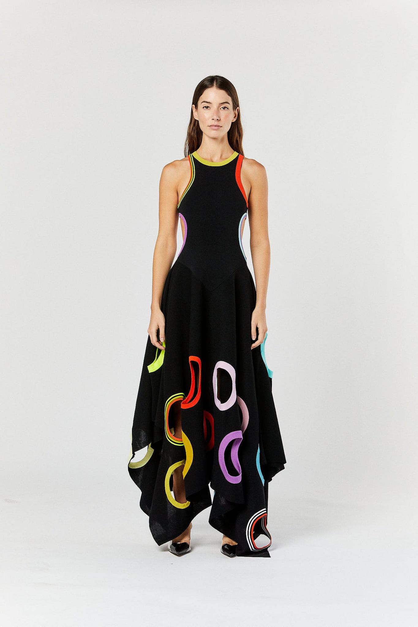 Multi Black Hole Punch Knit Maxi Dress