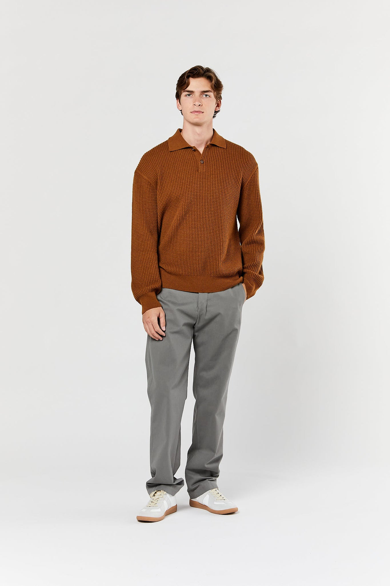 Brown Oasi Cashmere Waffle Polo