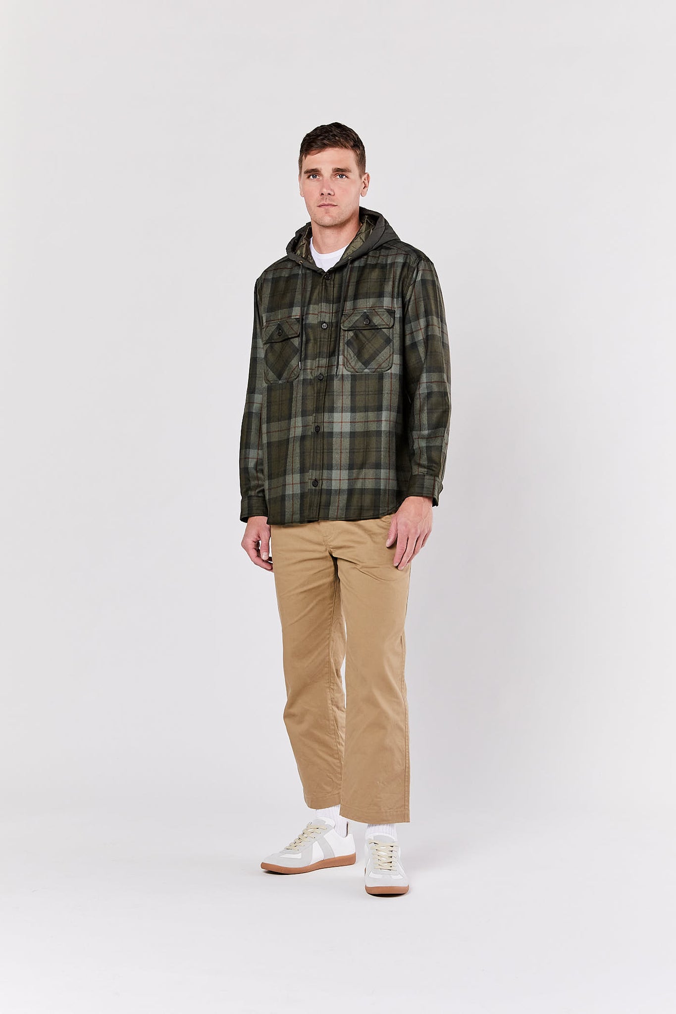 Green & Brown Hooded Flannel Shirt