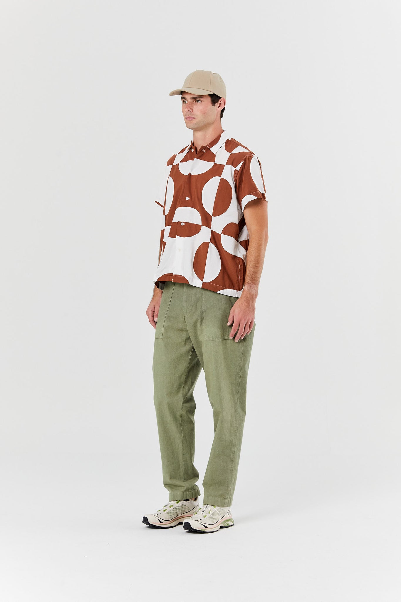 Brown Multicolor Dotted Border Short Sleeve Shirt