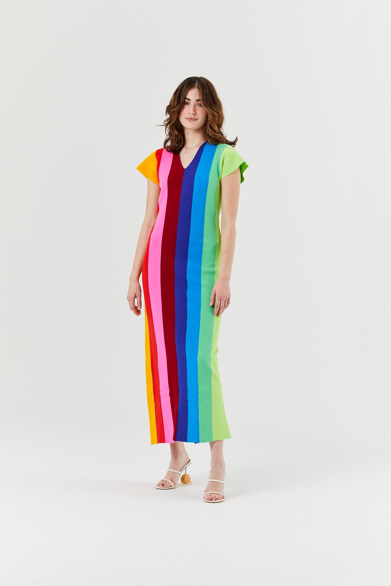 Rainbow Striped Cap Sleeve Knit Dress