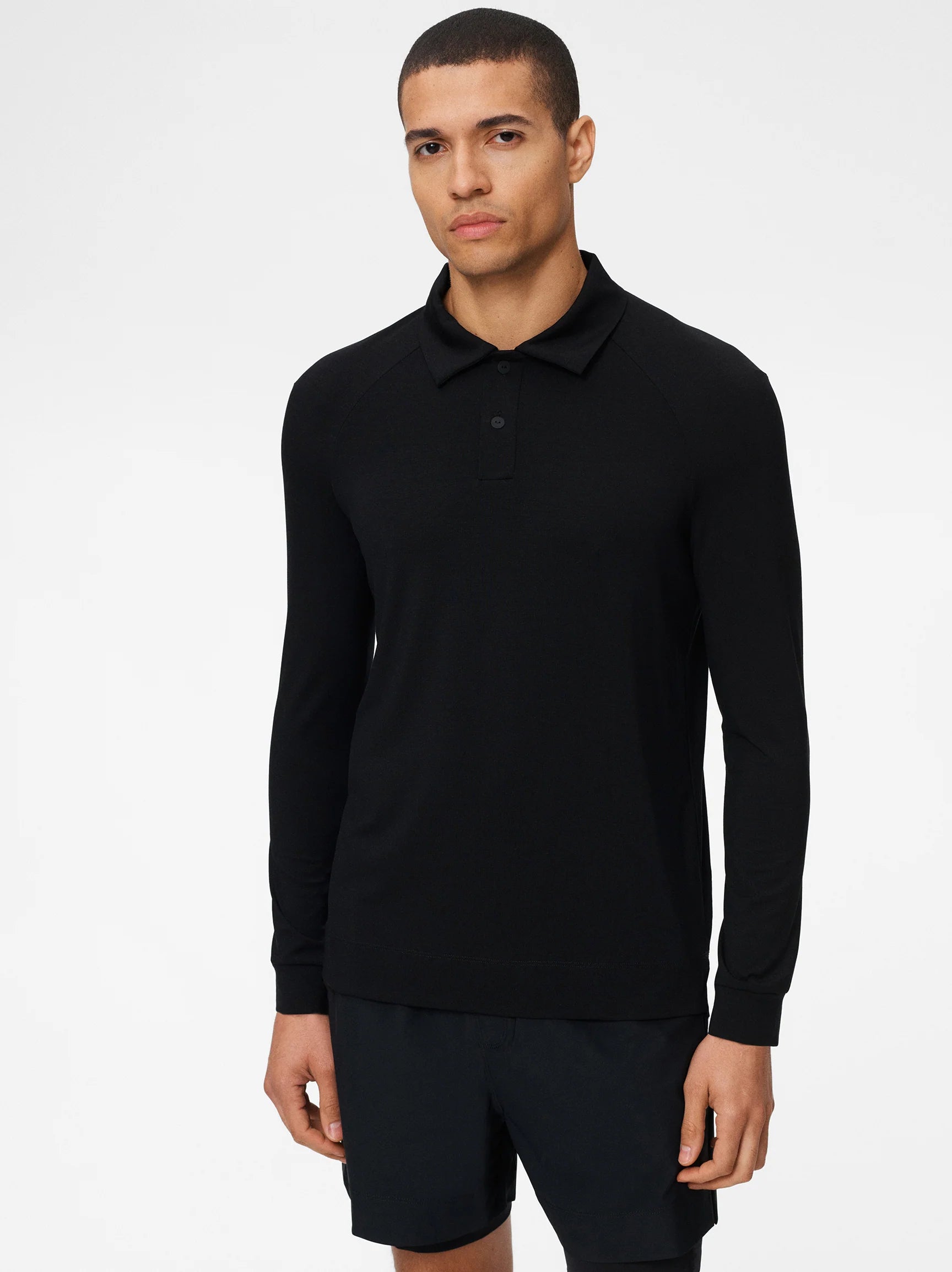 Natural Tennis Long Sleeve Polo in Black