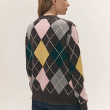 Ava Argyle Crewneck 6 Colours in Porcupine With Pink & Cowslip