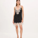 Bea Satin Lace Mini Dress in Black/Bone