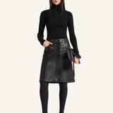Zipped Rib Knit Mockneck Sweater in Black