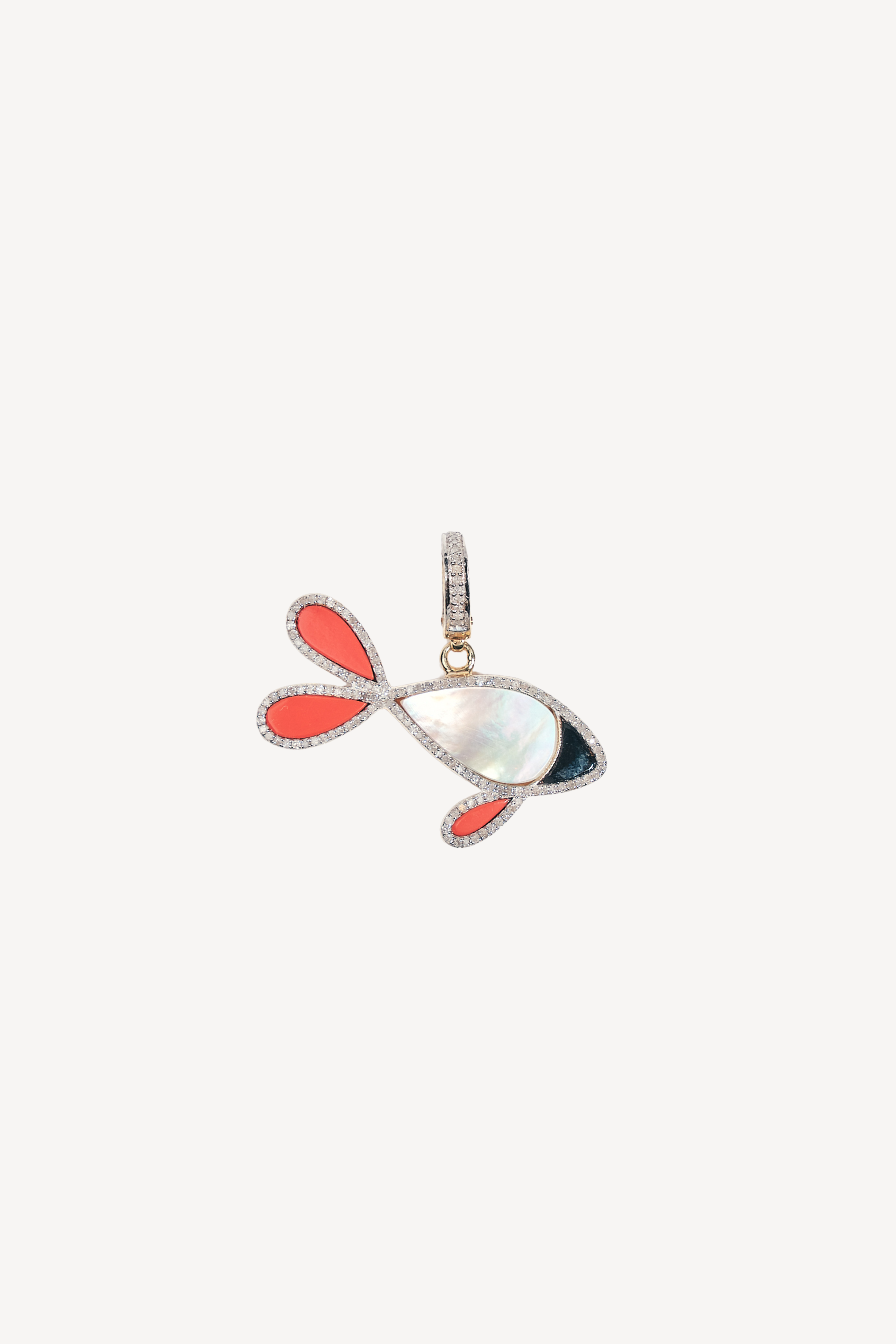 Coral, Mother of Pearl & Onyx Fish Pendant