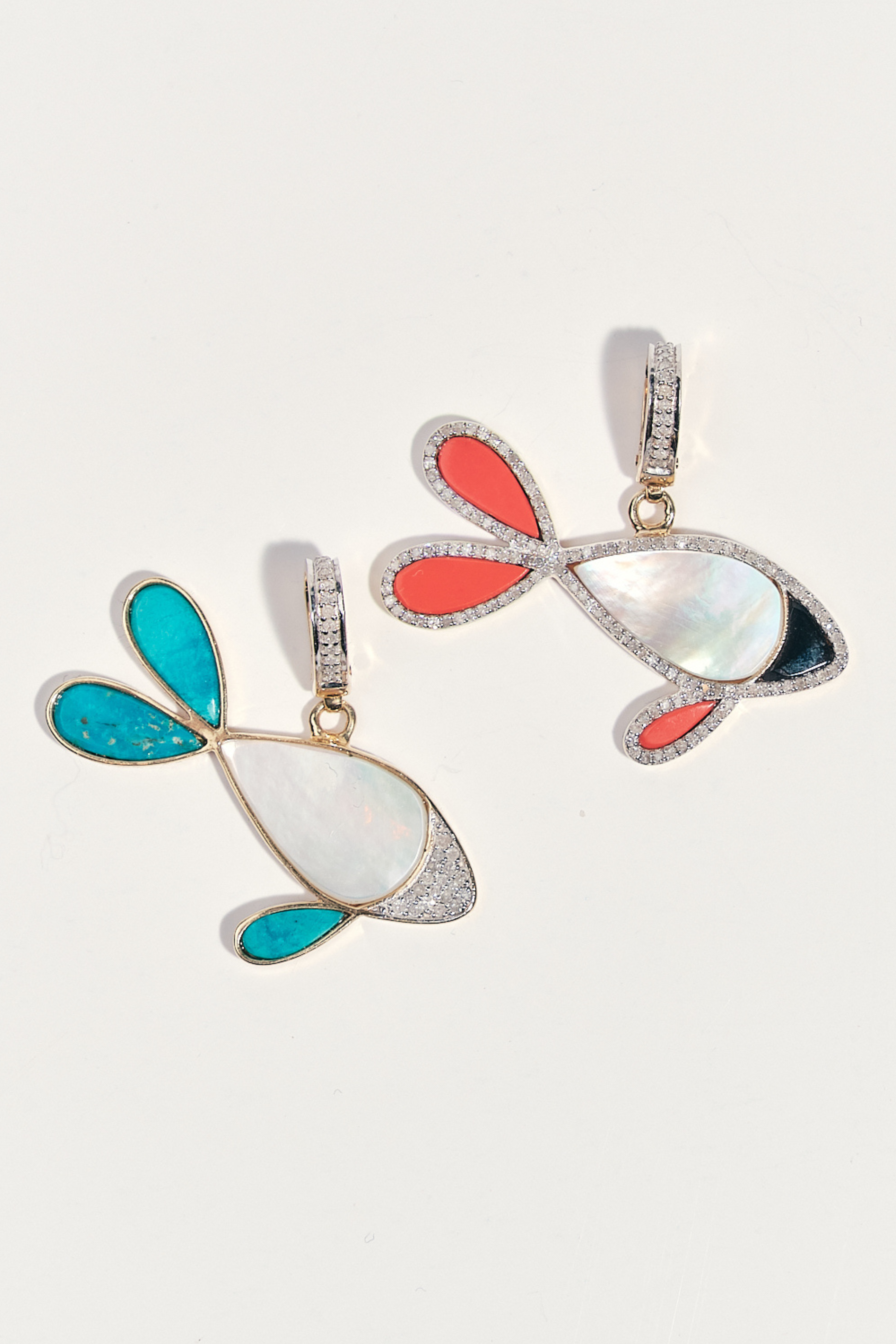 Coral, Mother of Pearl & Onyx Fish Pendant