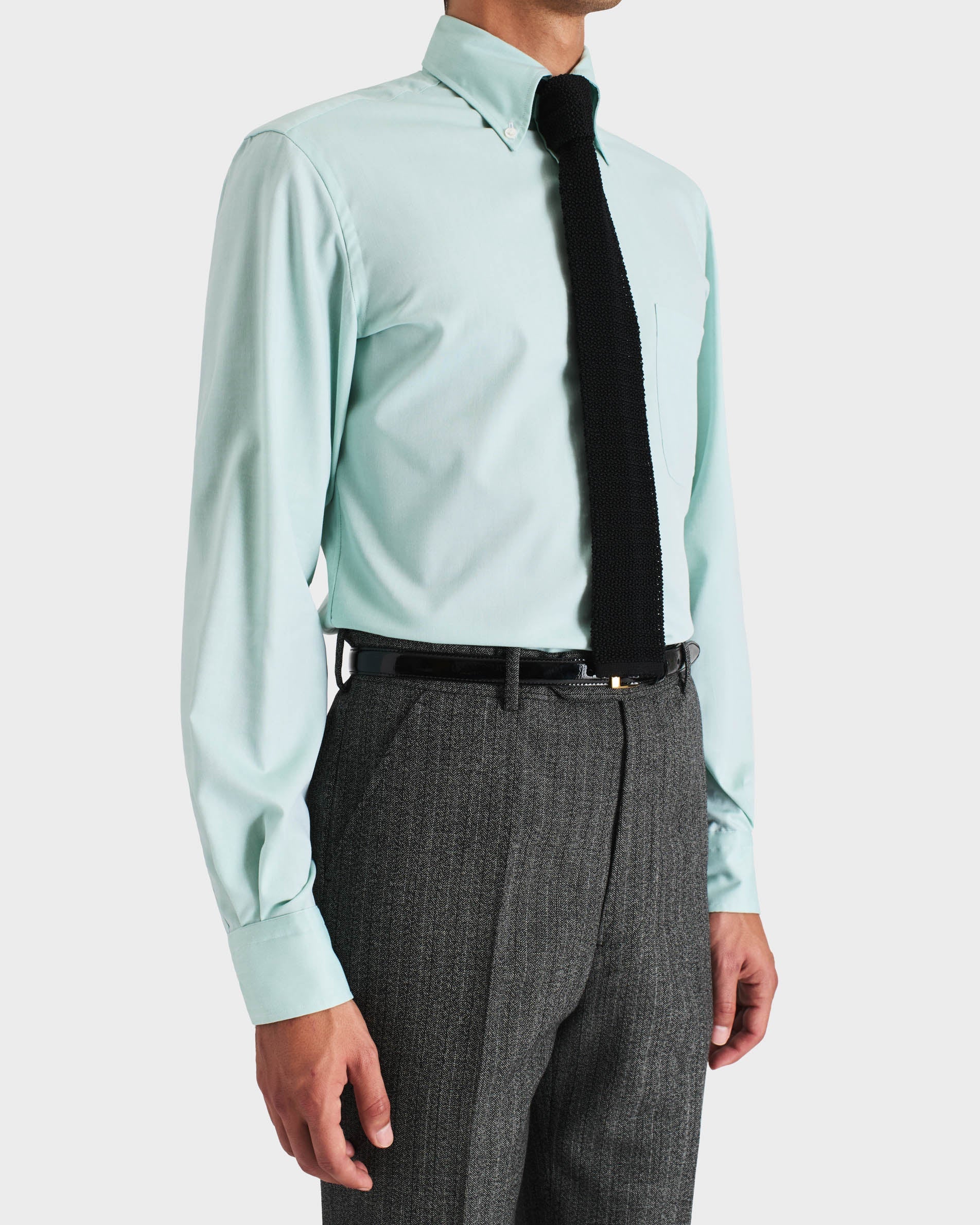 Wide Button-Down Collar Shirt in Mint Cotton Pinpoint