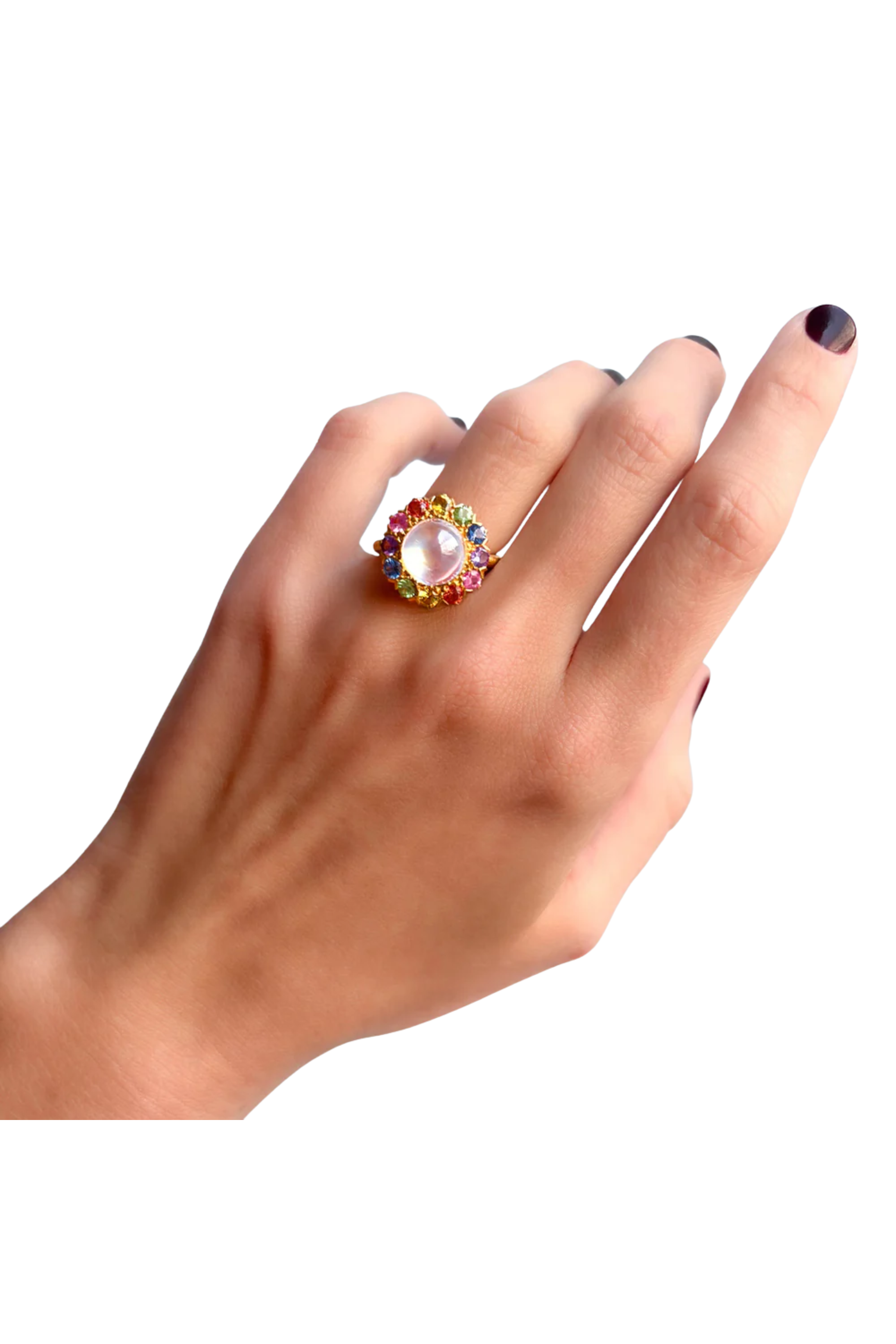 Rainbow Moonstone & Pastel Sapphire Princess D Ring