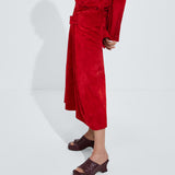 Soft Suede Calf Leather Wrap Skirt