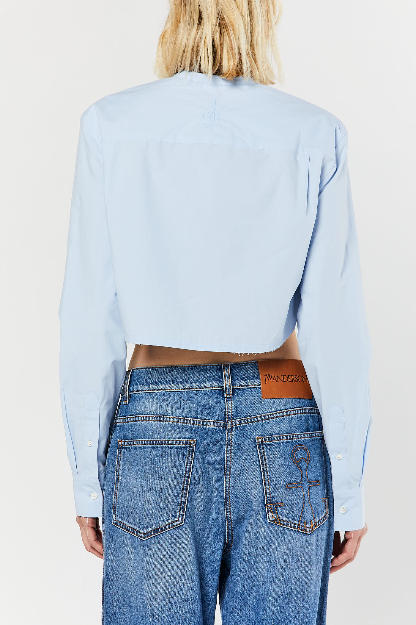 Blue Raw Edge Cropped Shirt