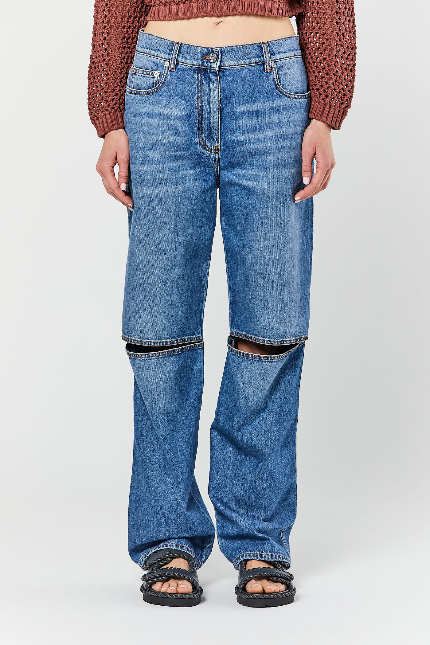 Light Blue Cut Out Bootcut Jeans