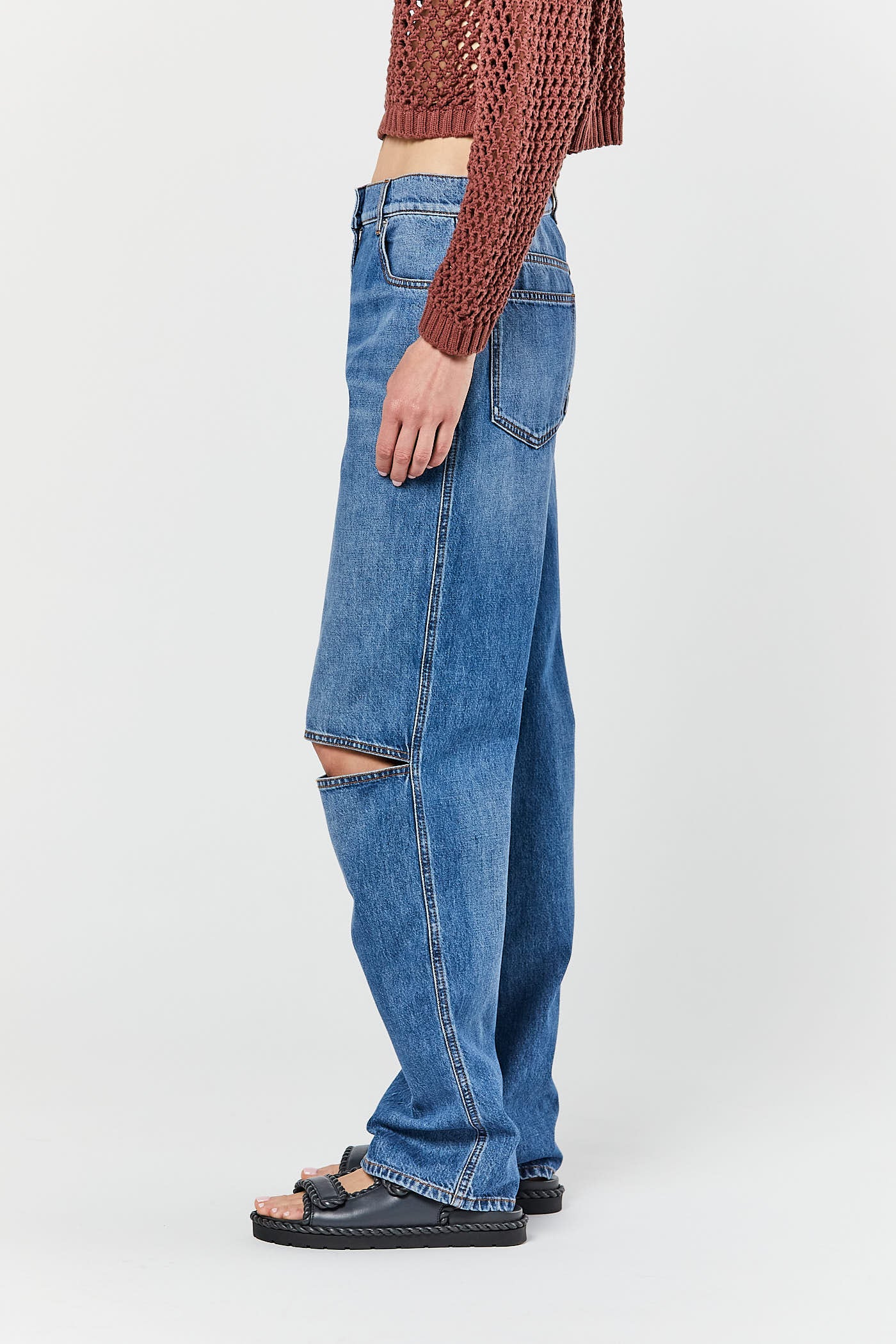 Light Blue Cut Out Bootcut Jeans