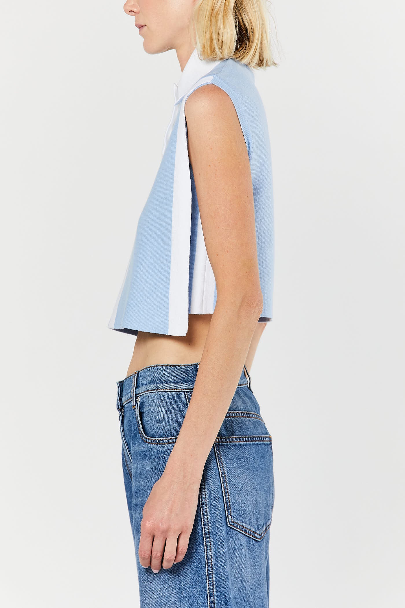 Blue Layered Contrast Polo Vest