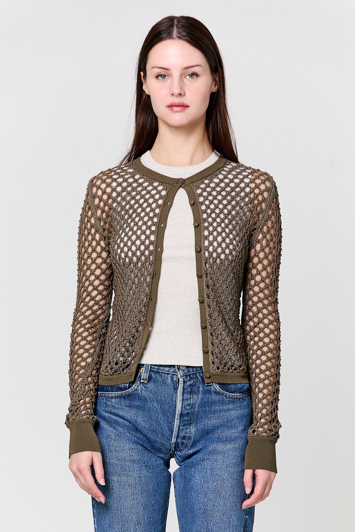 Zora Crystal Mesh Cotton Cardigan