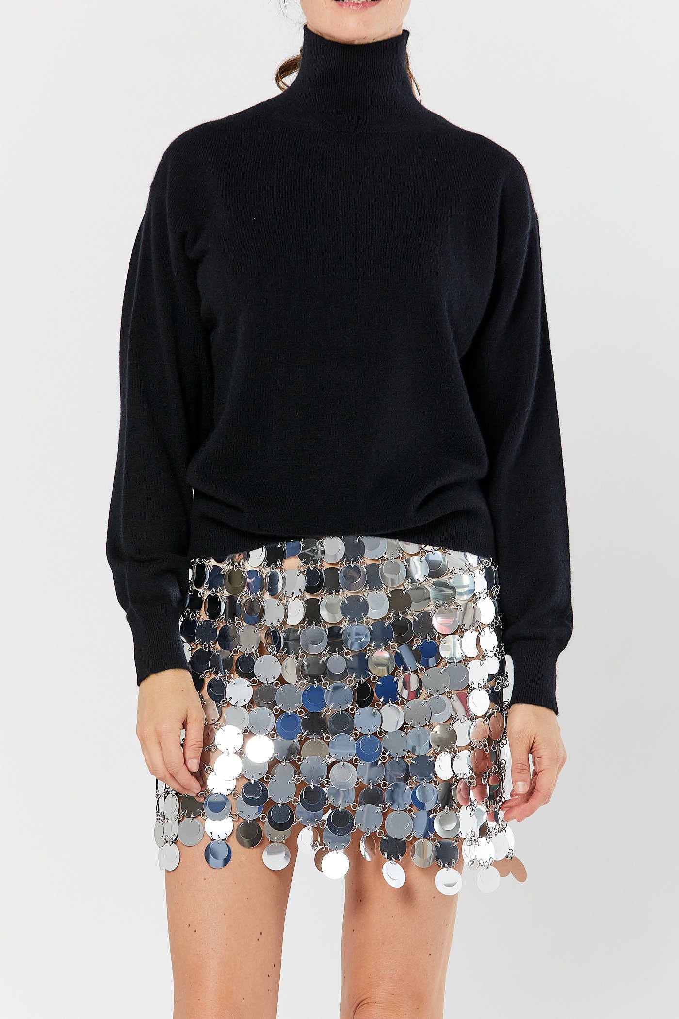 Silver Circle Sequin Mini Skirt