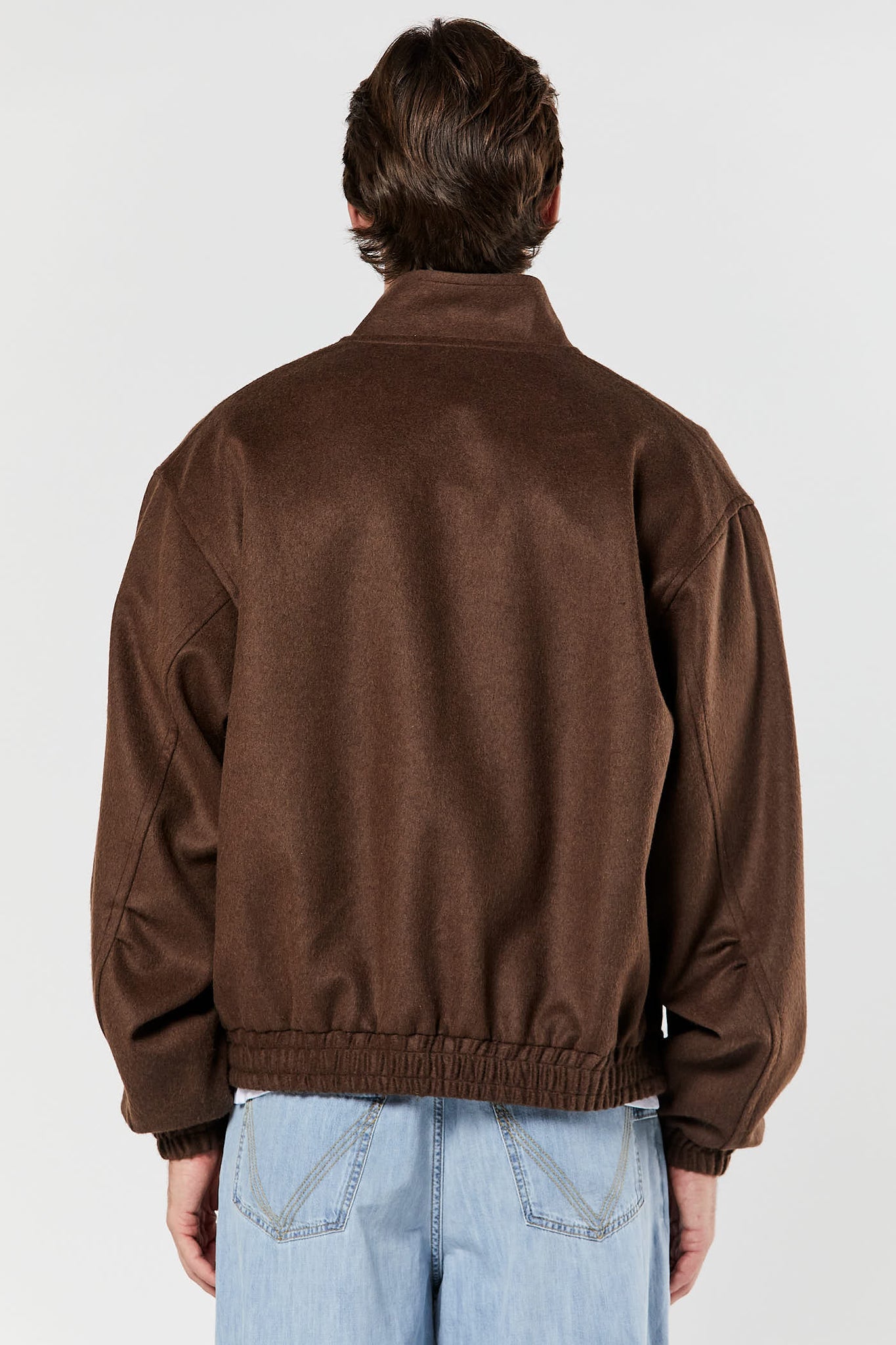 Dark Brown Flannel Zip Blouson