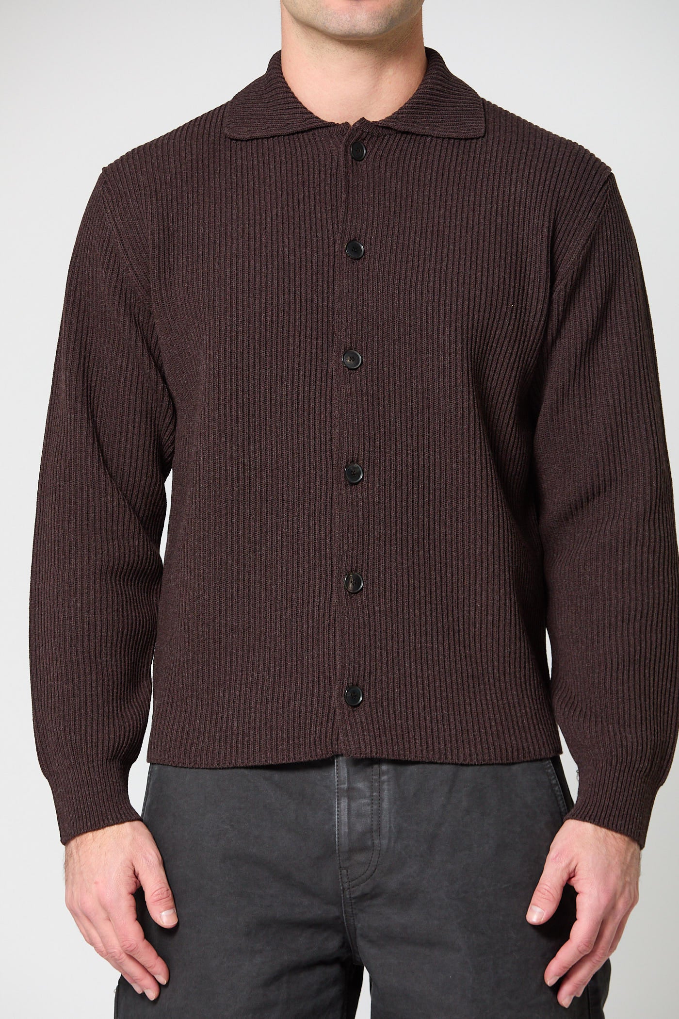Super Fine Wool Rib Knit Shirt Cardigan