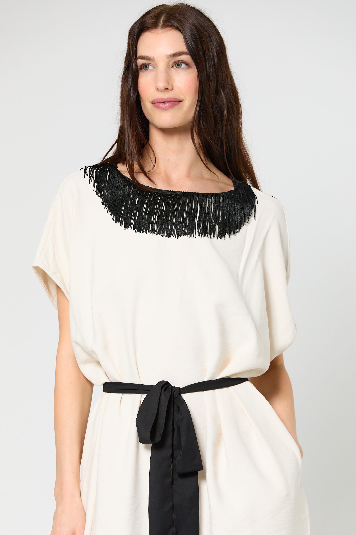 Fringe Tunic Dress with Sash