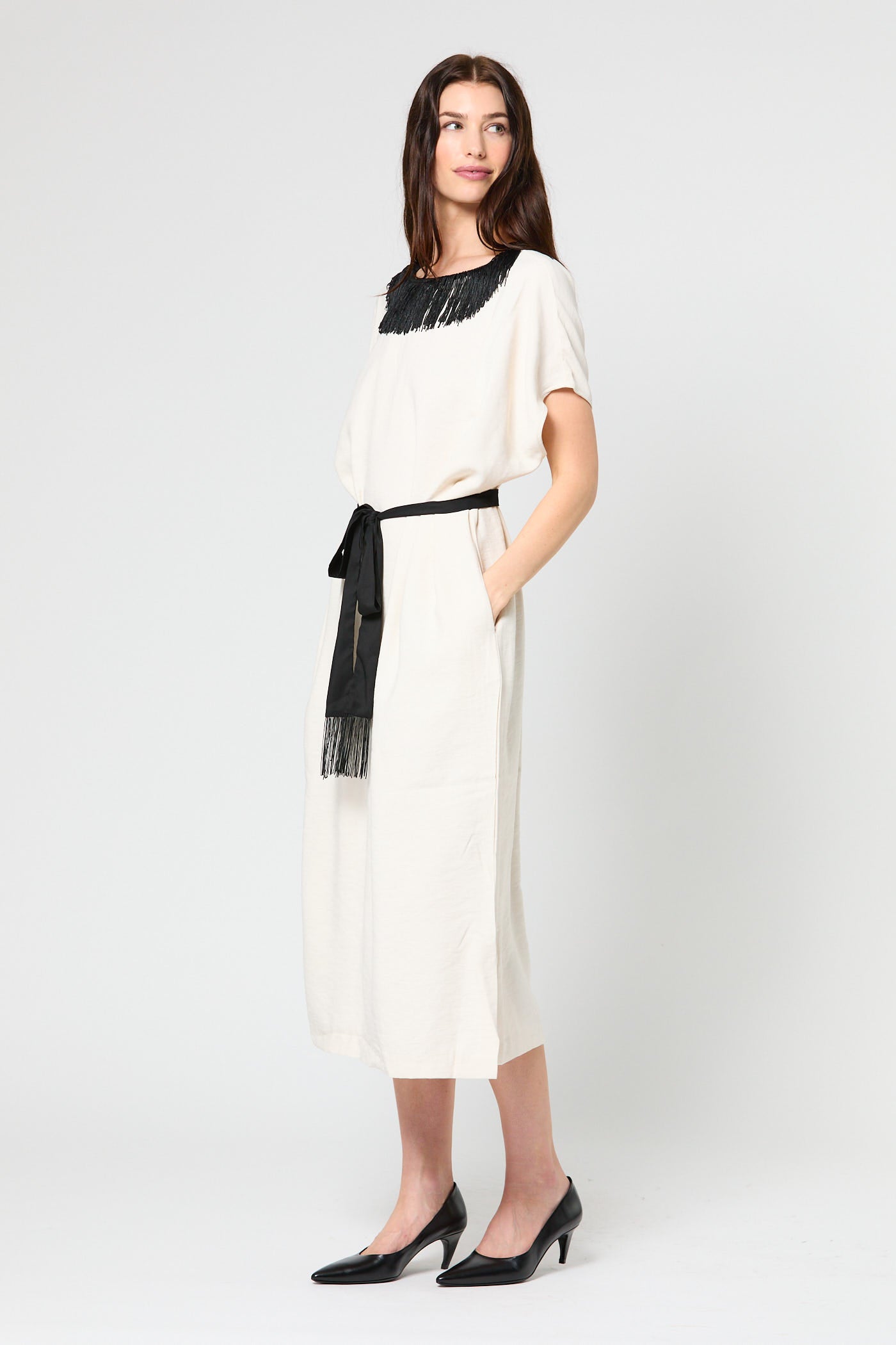 Fringe Tunic Dress with Sash