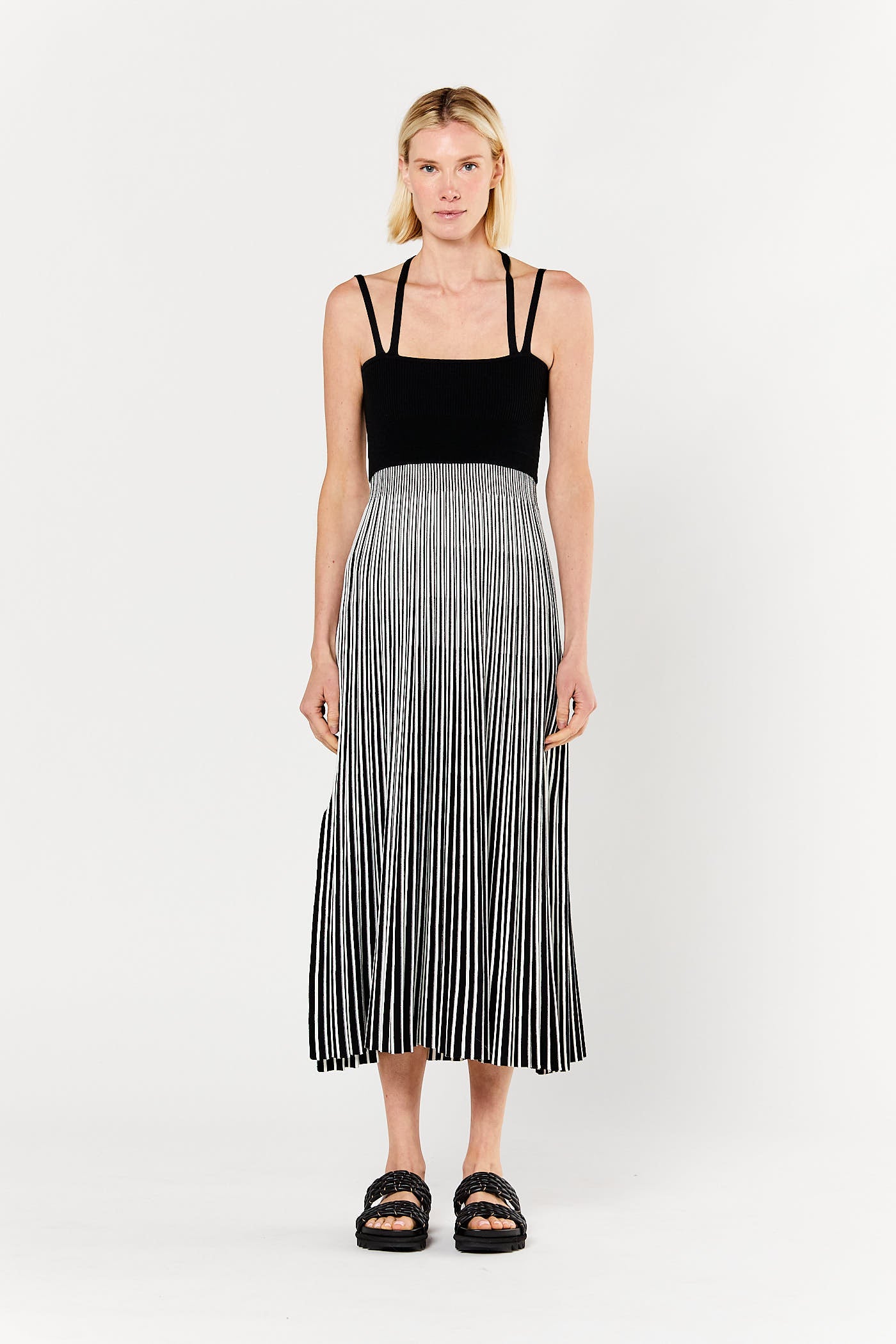 Black Stripe Halter Neck Dress