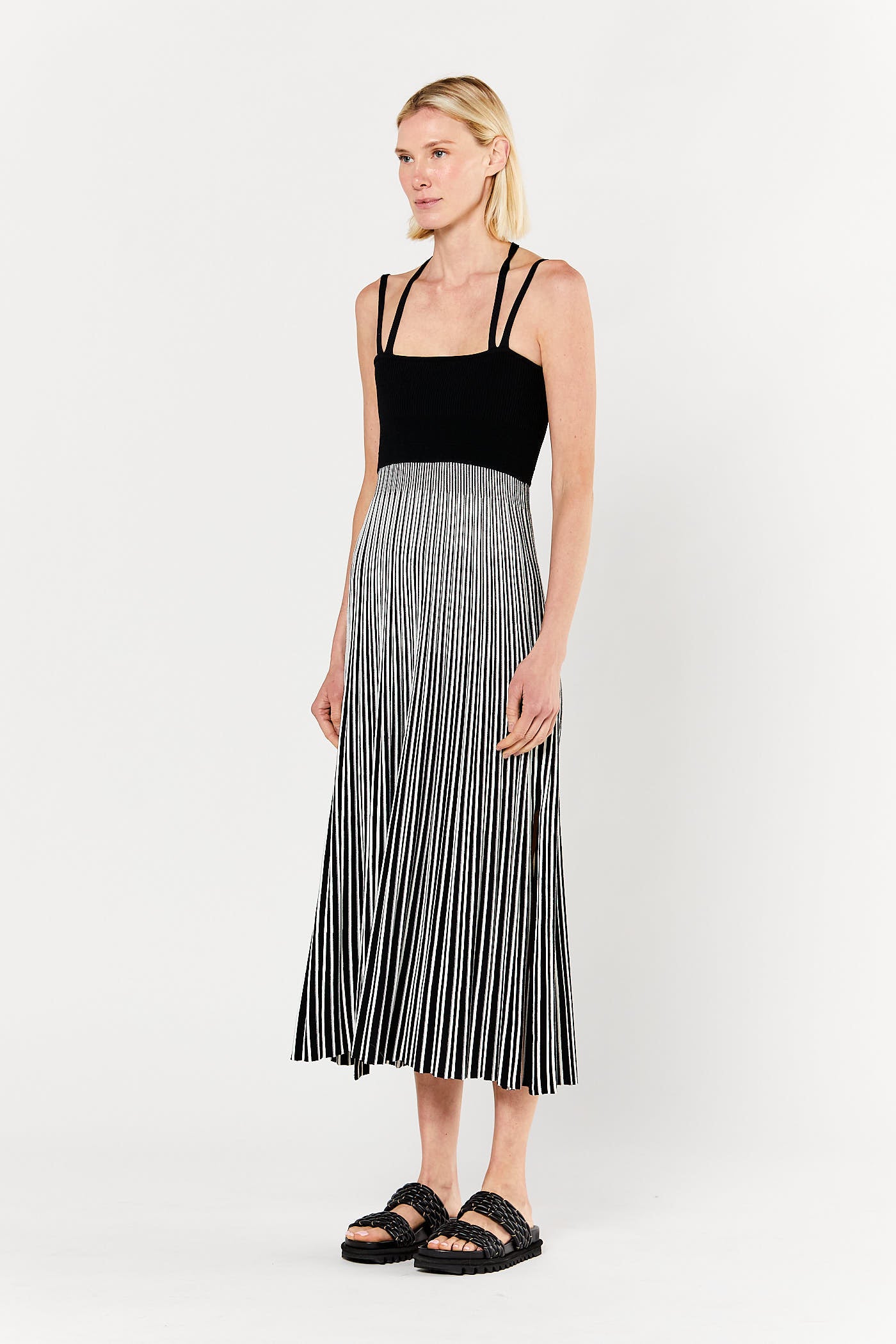 Black Stripe Halter Neck Dress