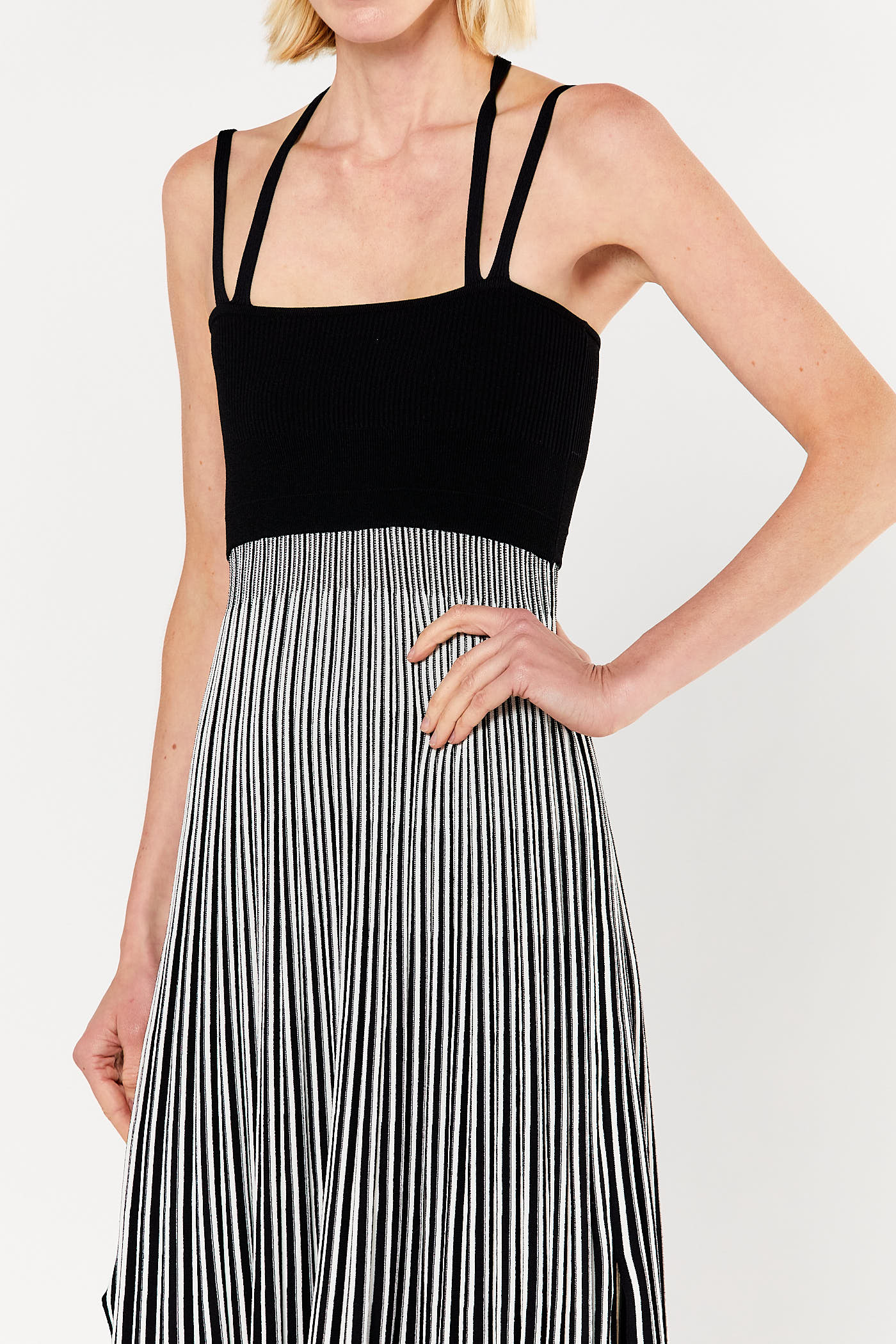 Black Stripe Halter Neck Dress