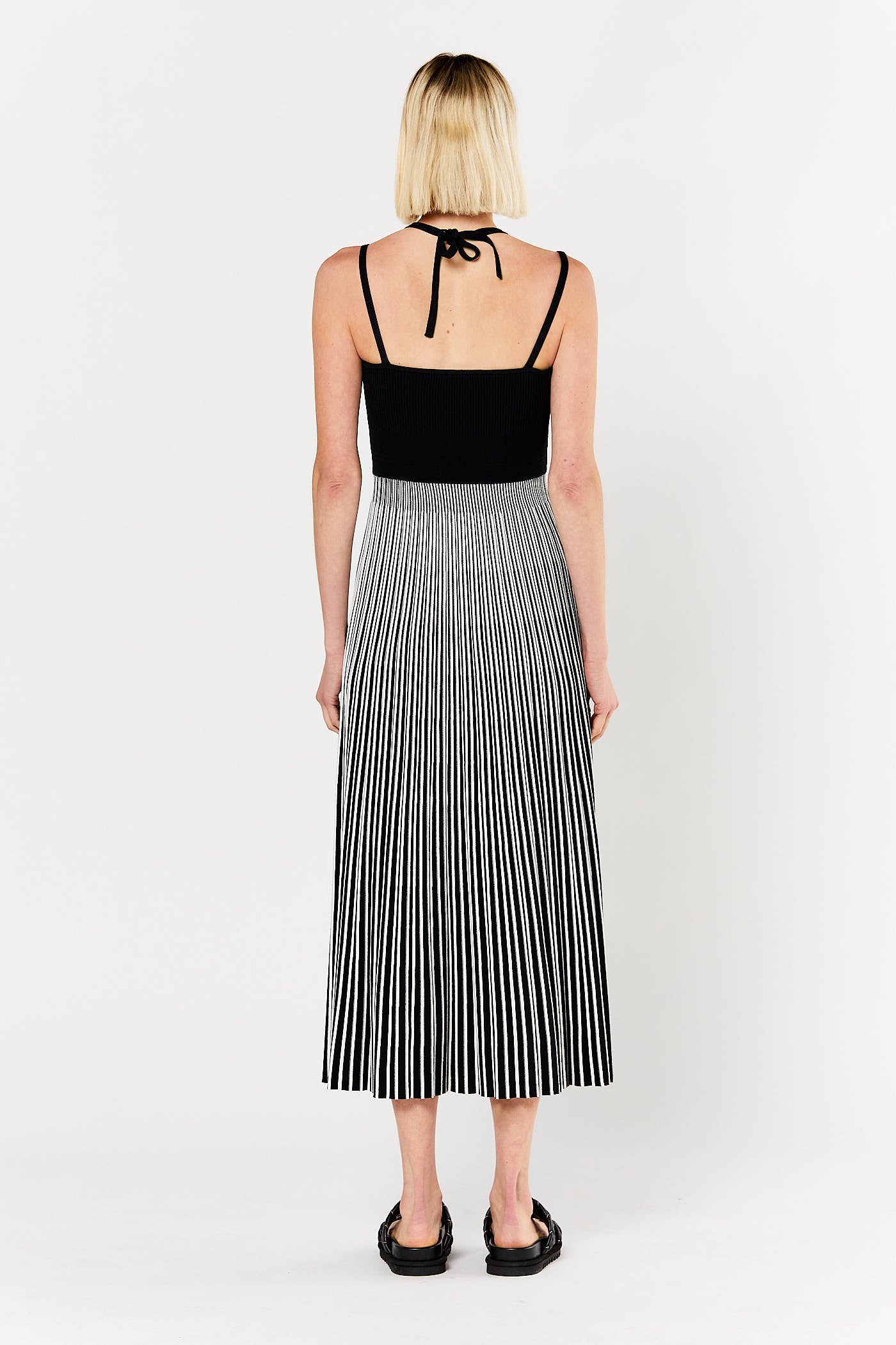 Black Stripe Halter Neck Dress