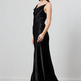 Emi Hammered Satin Draped Neck Dress