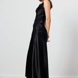 Emi Hammered Satin Draped Neck Dress