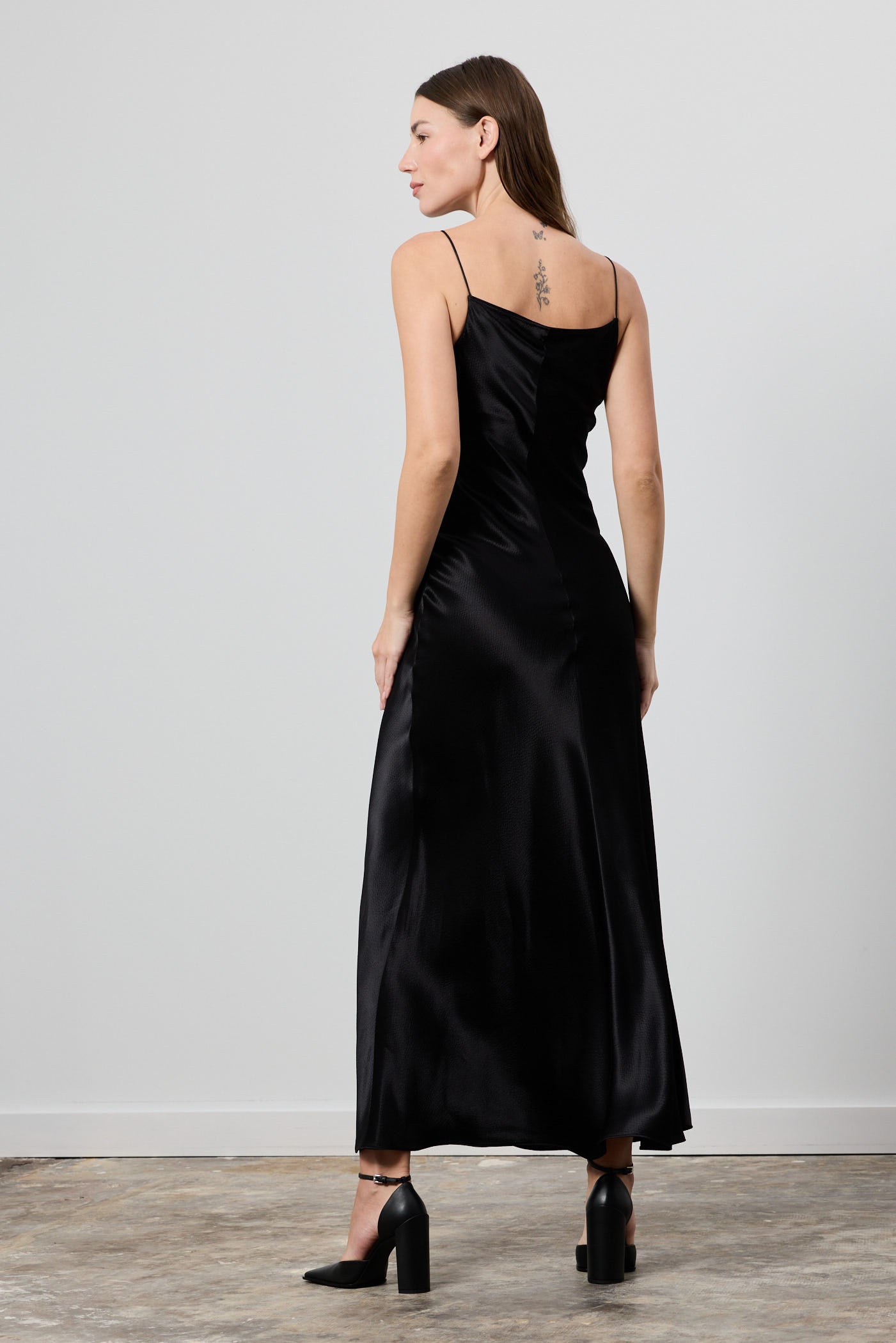 Emi Hammered Satin Draped Neck Dress