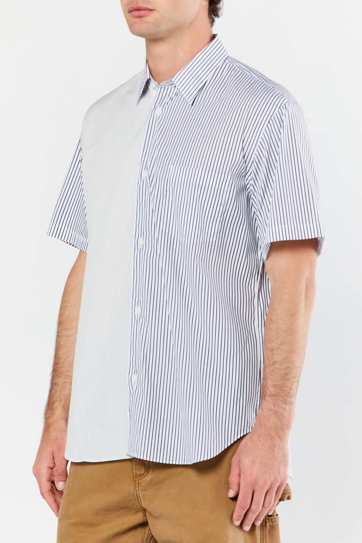 Blue Stripe One Pocket Short Sleeve