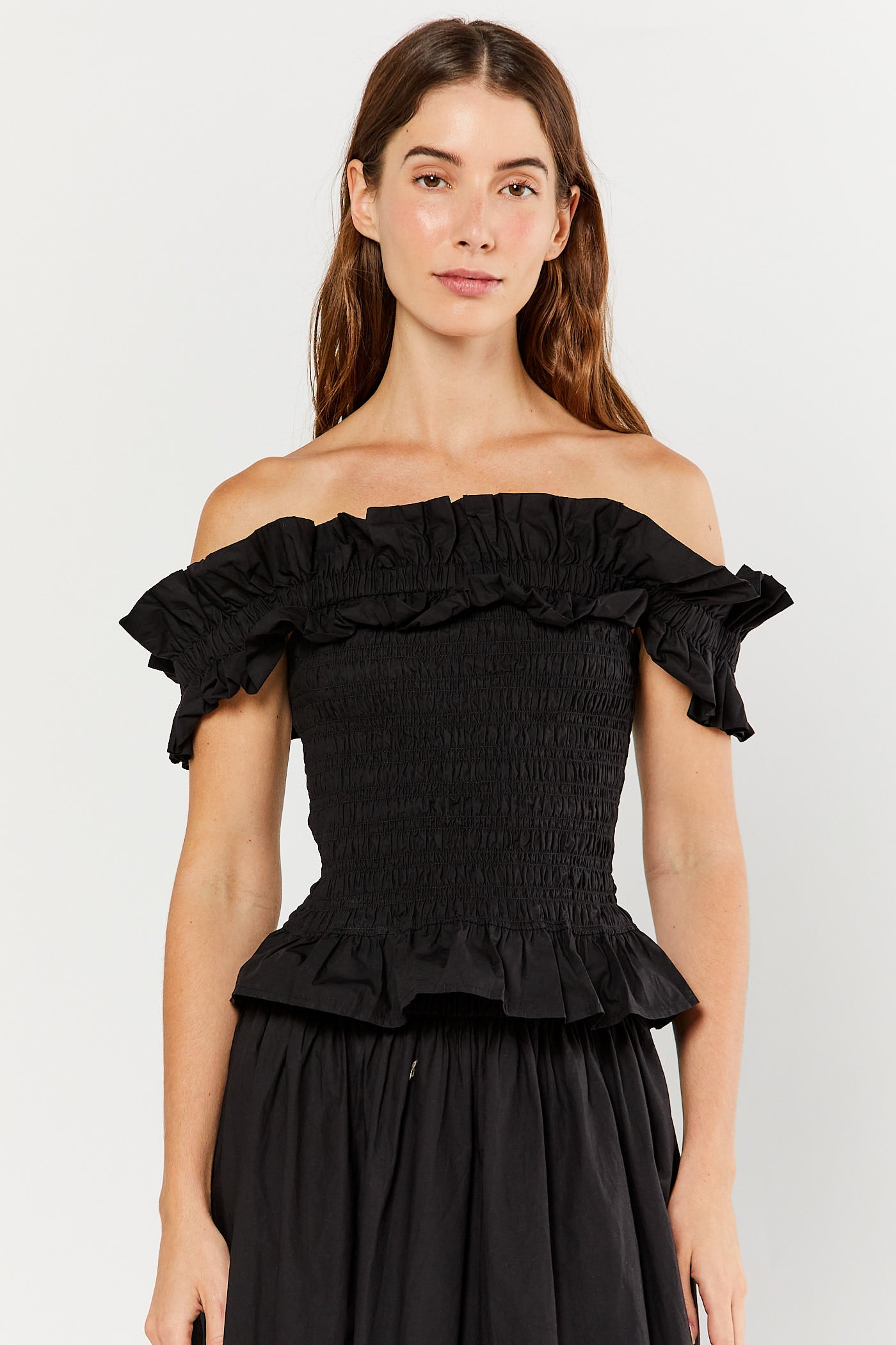 Black Off-Shoulder Smock Top