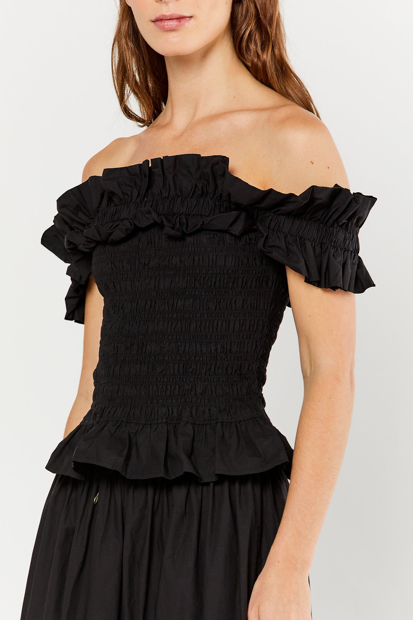 Black Off-Shoulder Smock Top