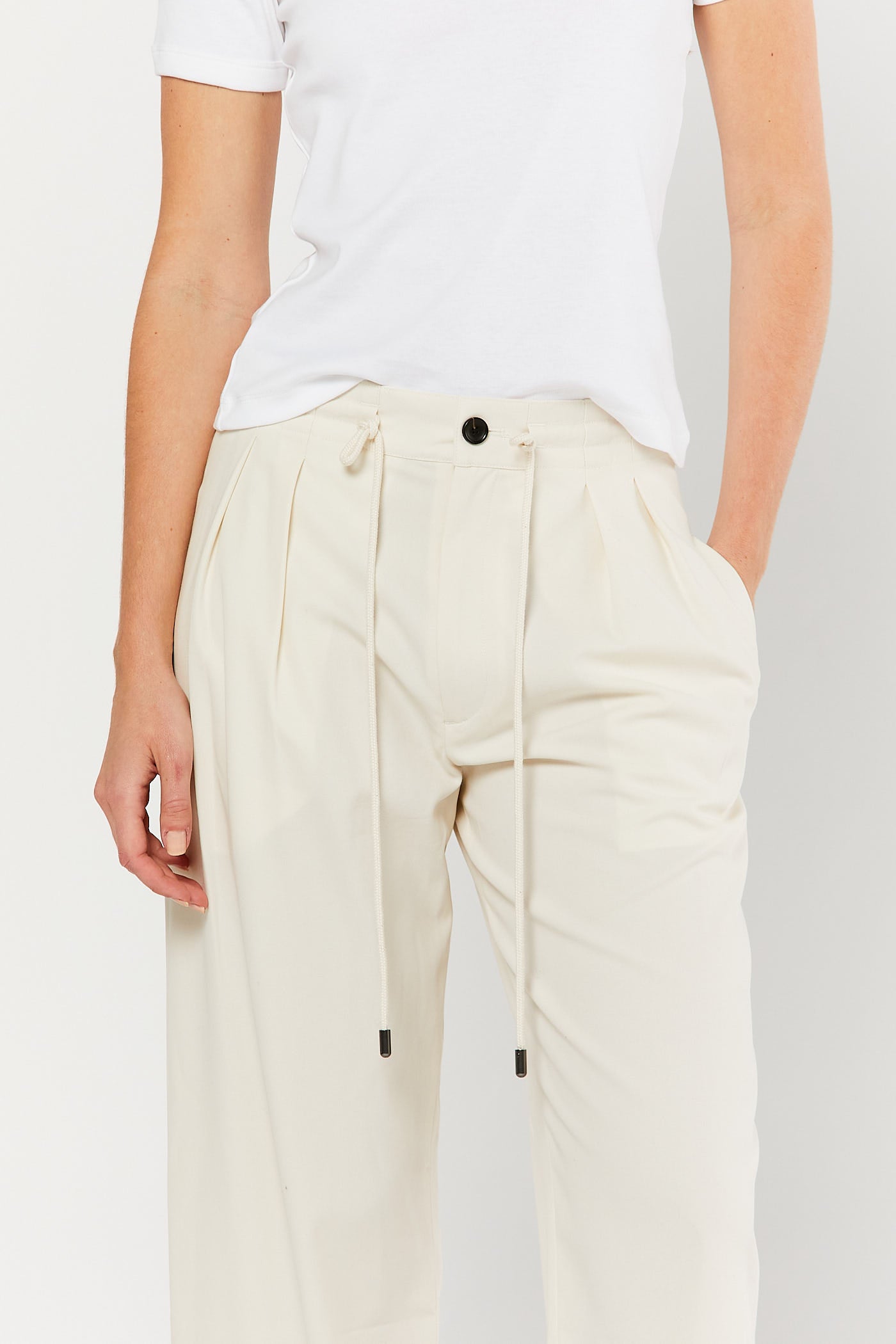 Ivory Pleated Drawstring Trouser