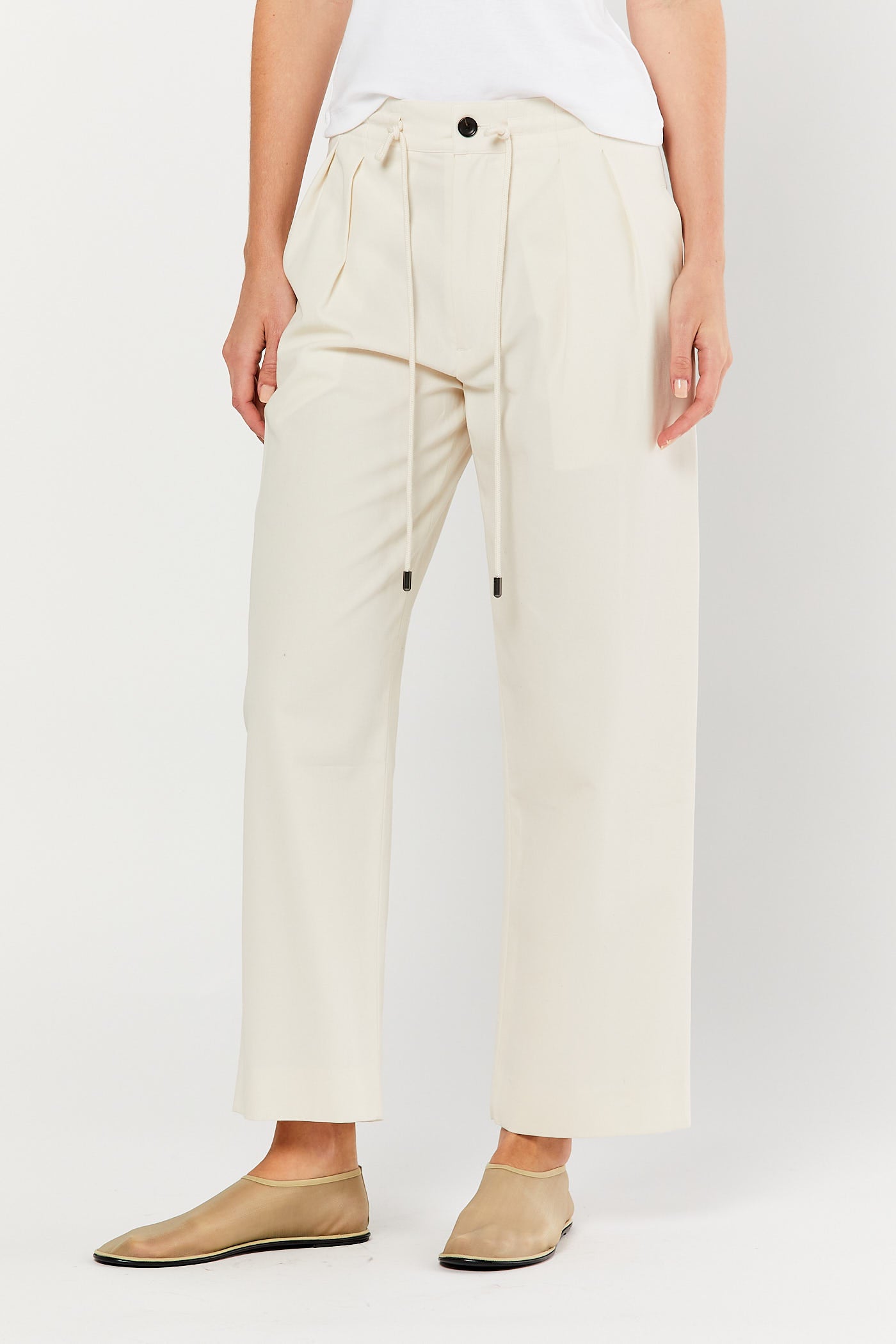 Ivory Pleated Drawstring Trouser