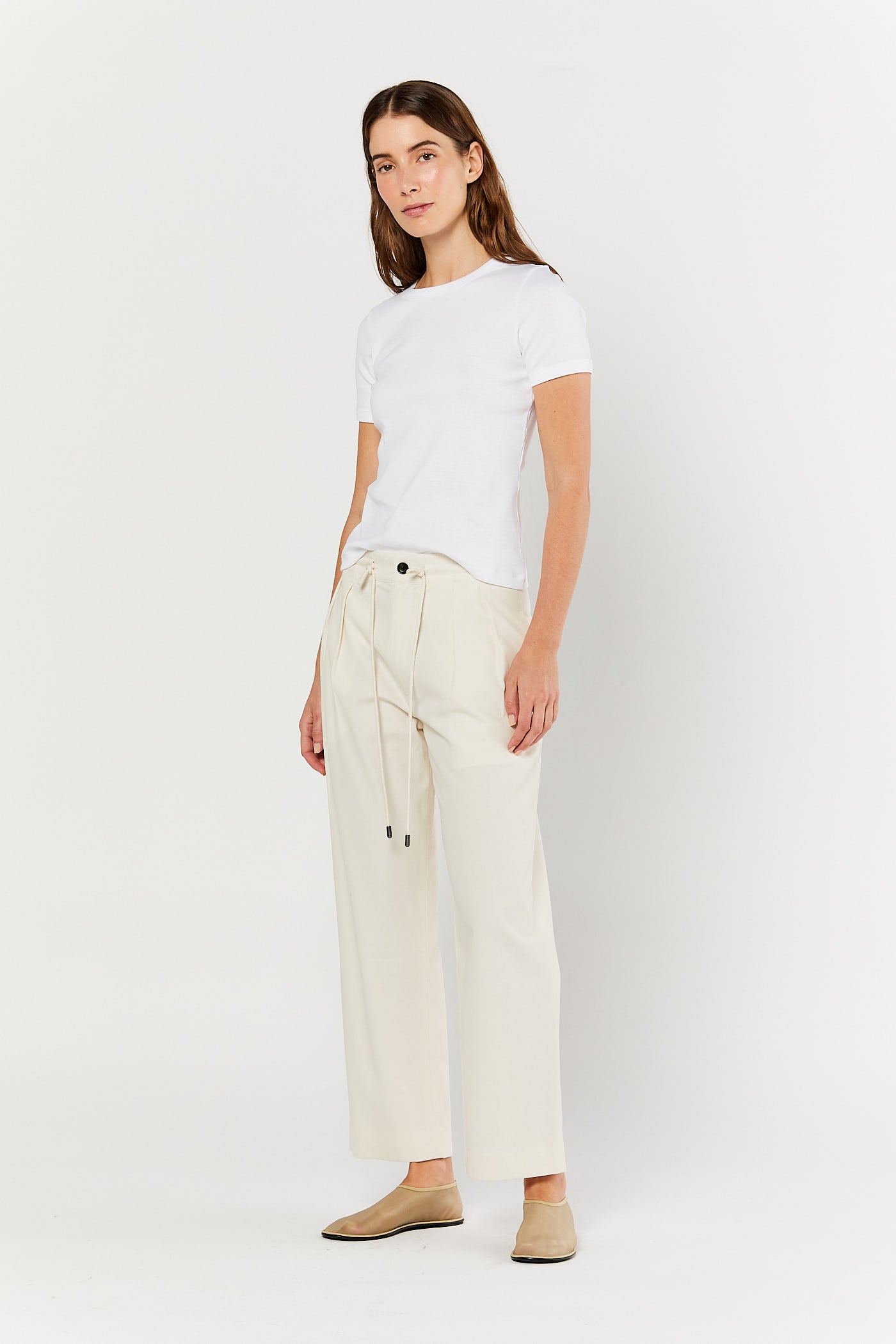 Ivory Pleated Drawstring Trouser